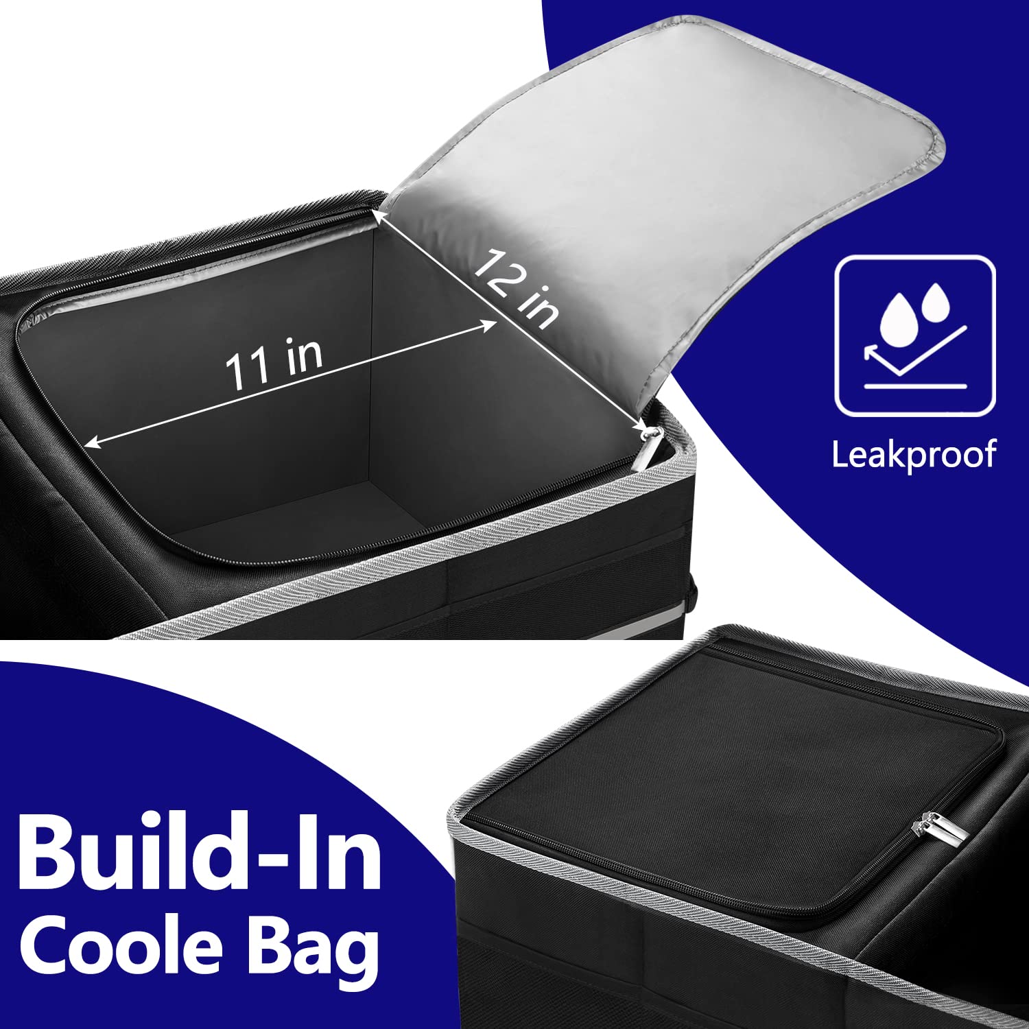 Trunk Organizer With Built-In Insulated Leak Proof Cooler Bag,Collapsible Cargo Organizer For Suv With Non Slip Bottom Strips,3