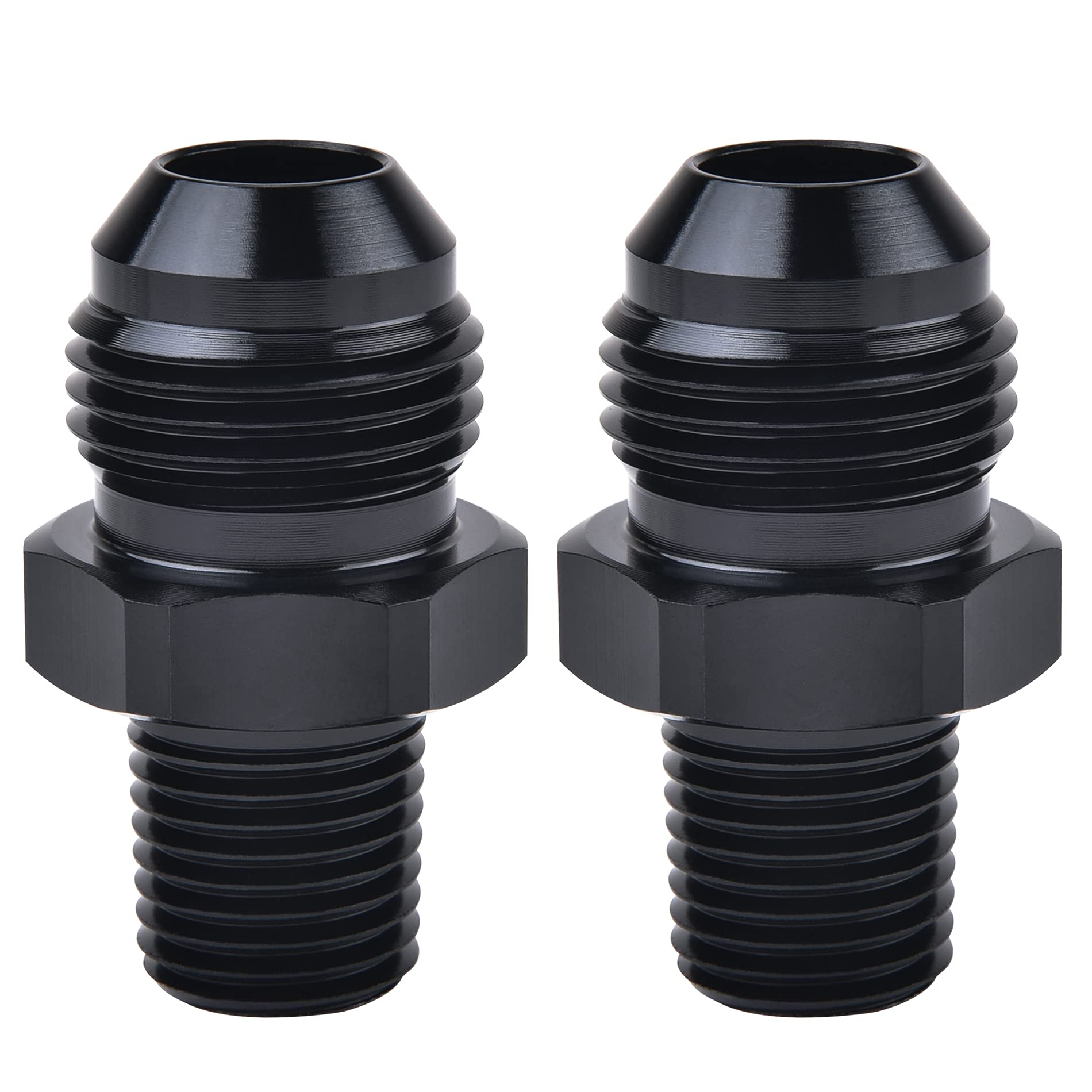 Evil Energy 8An Male Flare To 1/4'' Npt Pipe Fitting Adapter Aluminum Straight Black 2Pcs