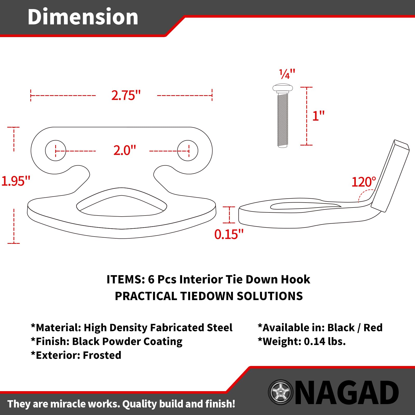 Tie Down Anchors 6 Pack For 2000-2017 Ford F150 Truck Bed Tie Down Anchors With Black Powder Coating | Fits 2004-2017 F-150 Styleside 2001-2010 F 150 Explorer Sport Trac, Inner Bed Tie Downs Hooks