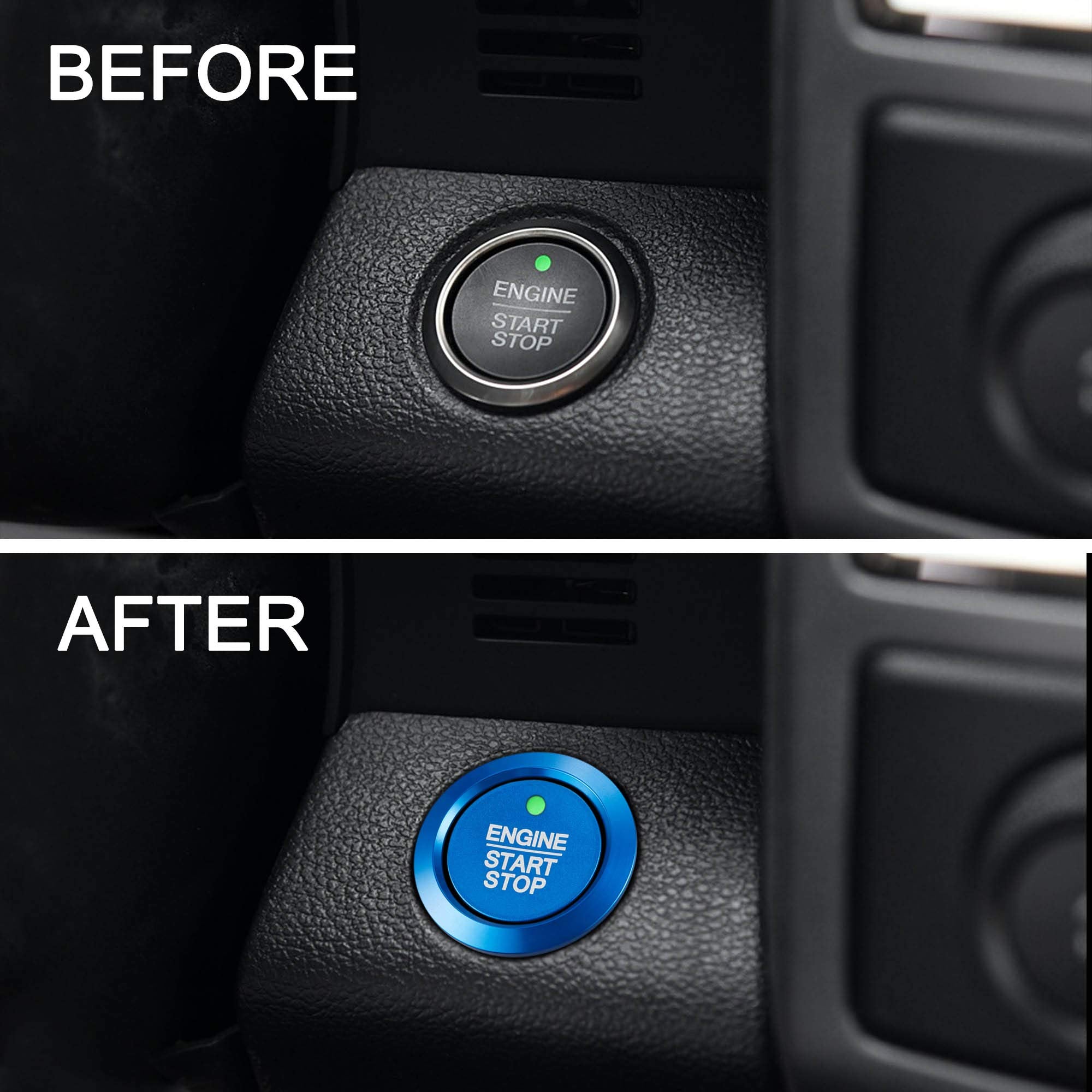 Tomall Aluminum Engine Start Stop Push Button Cover Trim Compatible With Ford F-150 2016-2021 Car Engine Ignition Start Button Cap Surrounding Trim Ring Decoration Accessories (Blue)