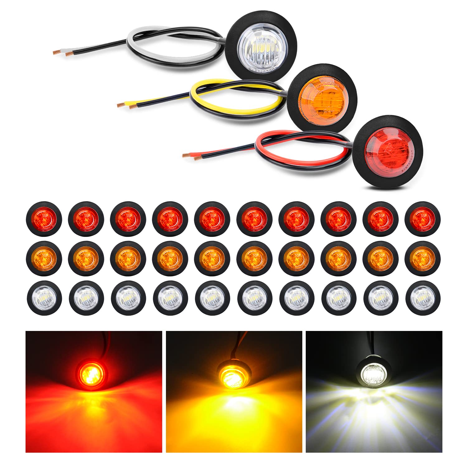 Nilight 30 Pcs 3/4 Inch Round Clearance Light Led Front Rear Side Marker Indicator Bullet Lights For Truck Rv Car Bus Trailer Va