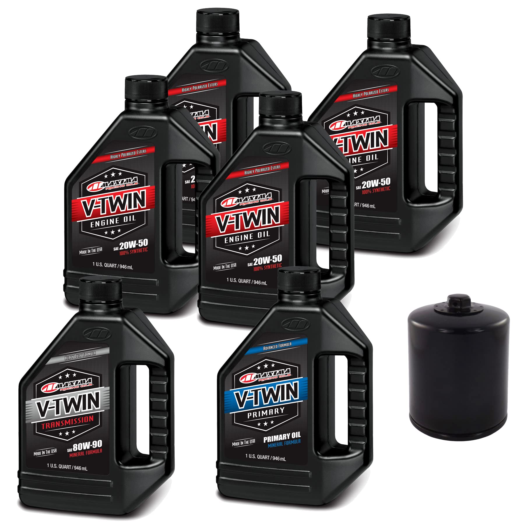 V-Twin Oil Change Kit Synthetic W/Black Filter, Twin Cam