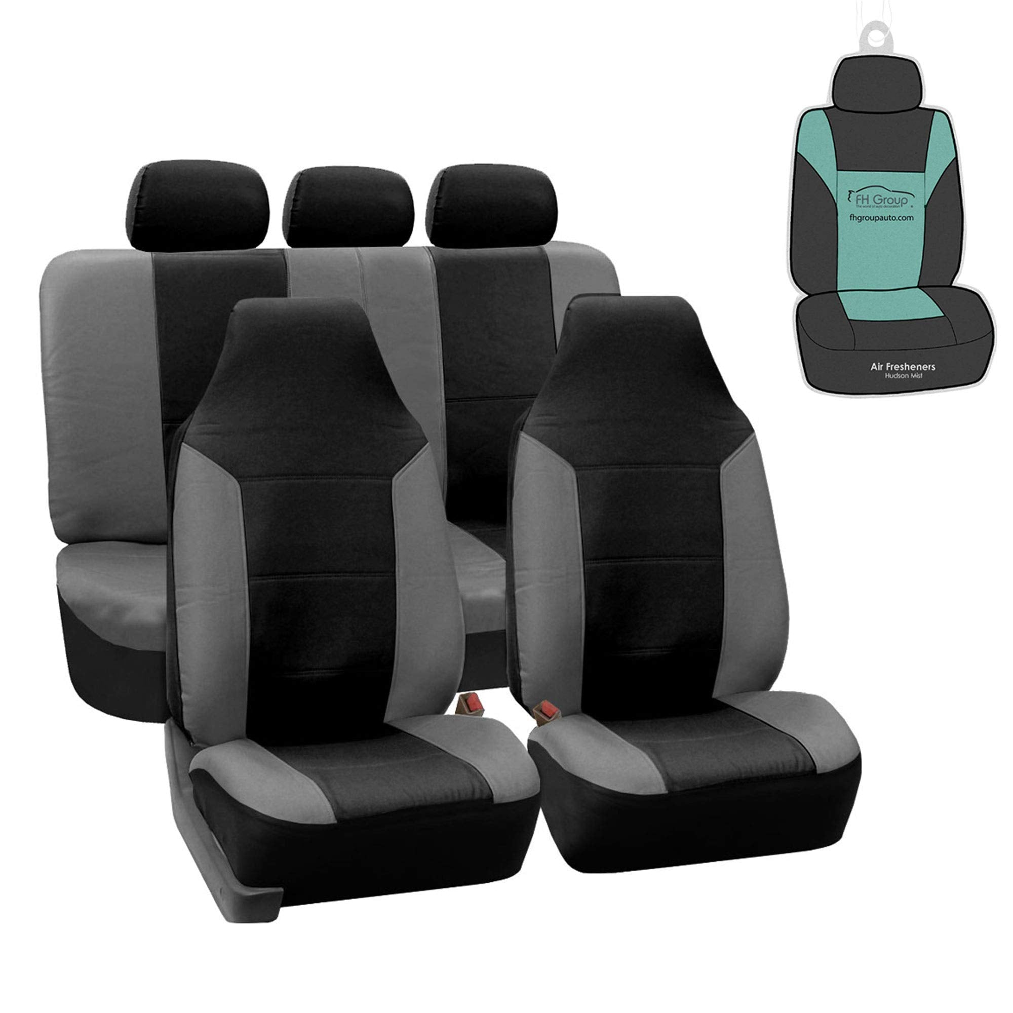 FH Group Car Seat Covers Full Set Royal PU Leather High Back Automotive Seat Covers, Airbag Compatible and Split Ready Gray Blac