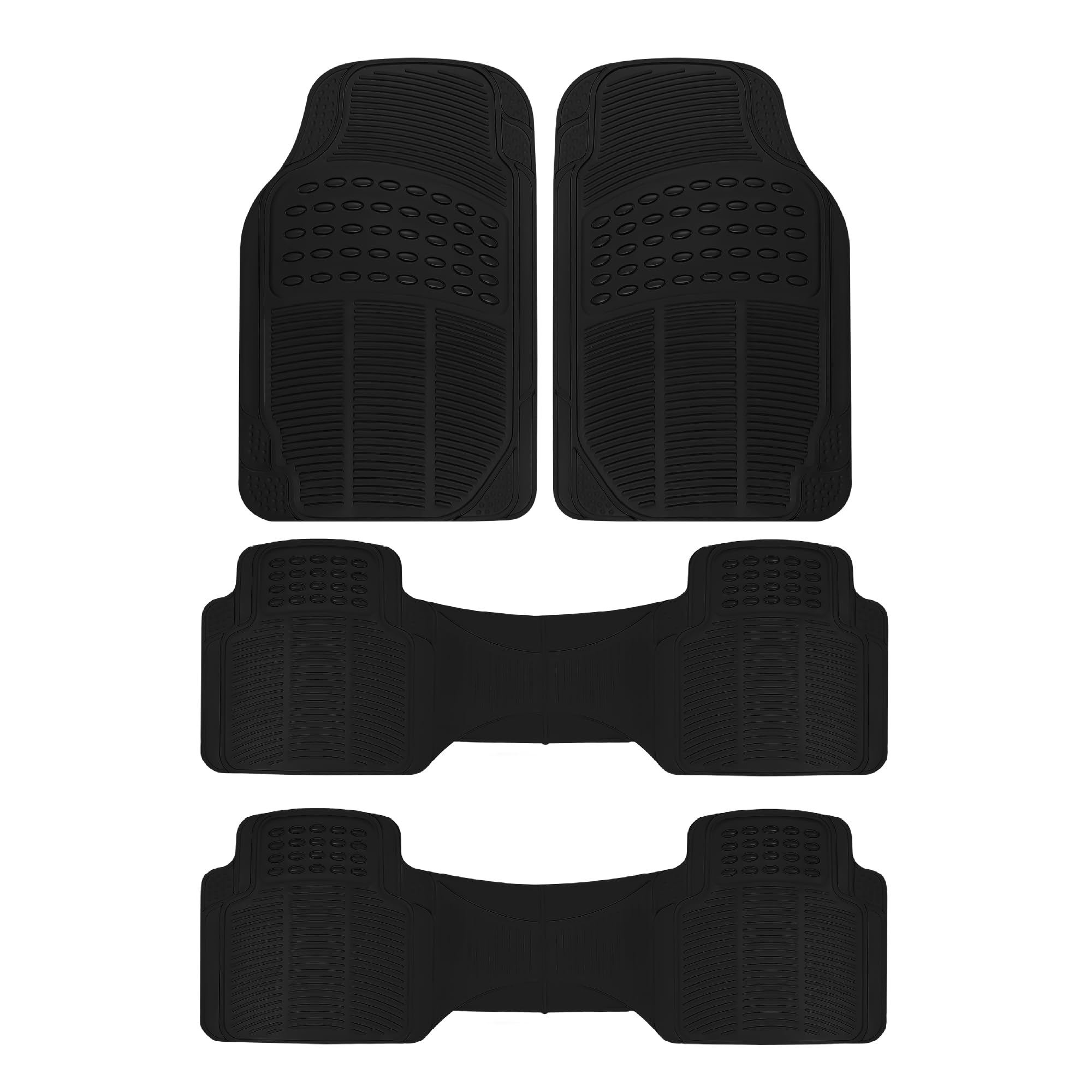 BDK 3-Row ProLiner Original Heavy Duty 4pc Front & Rear Rubber Floor Mats for Car SUV Van (Fits 3rd Row Vehicles) - All Weather 