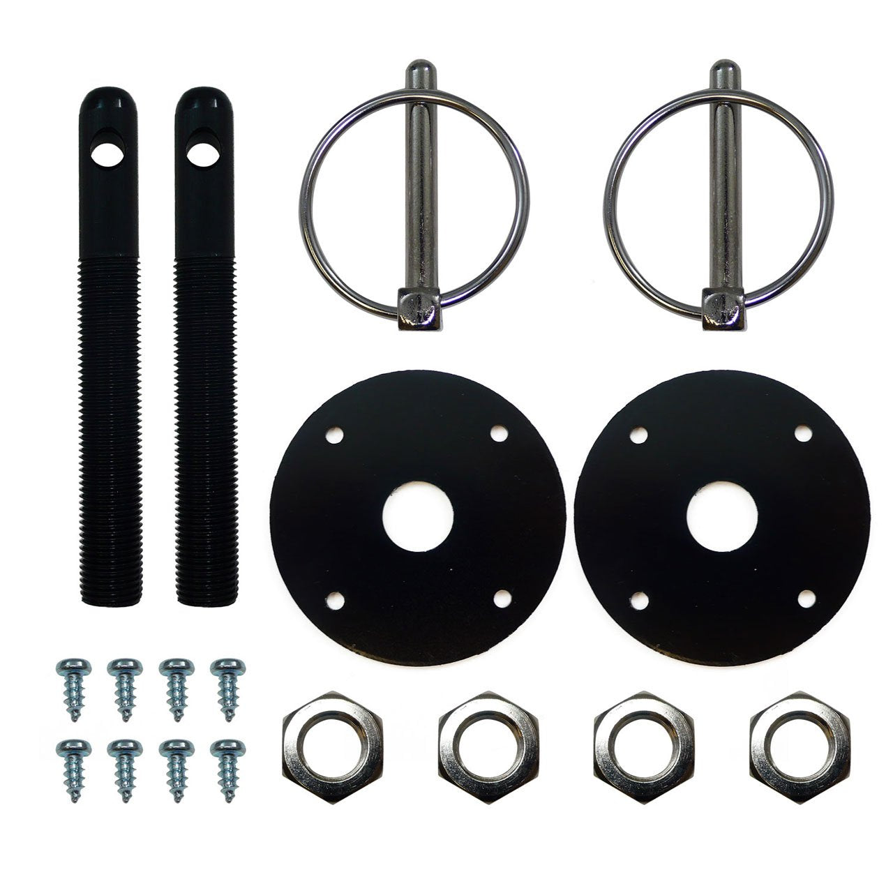 Motornets Aluminum Universal Hood Pin Set Kit Chrome Hardware Flip Over Chevy Ford Mopar Gm Hot Rod Street Rod Drag Racing Race