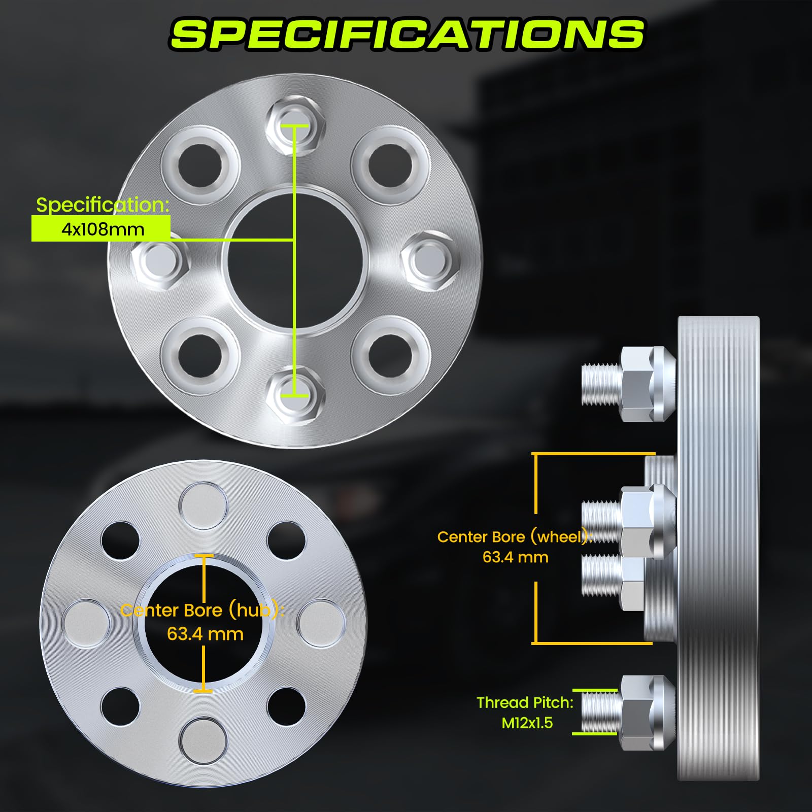 Customadeonly 4x4.25 Wheel Spacers for Contour Escort Focus Fusion Mercury Cougar with 4 Lug (2pcs 1.5'' Thick) Hubcentric 63.4m