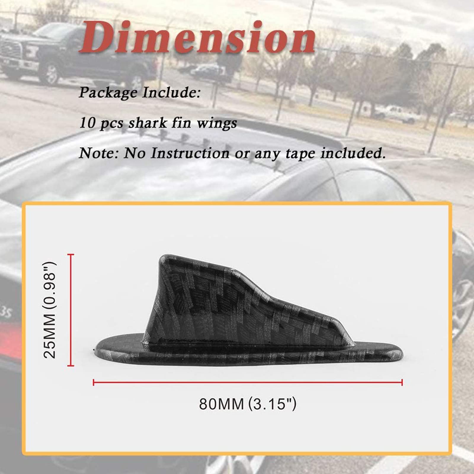 Rulline 10Pcs/Set Diffuser Shark Fin Kit Compatible With Spoiler Roof Wing Air Vortex Generator Carbon Fiber Pattern