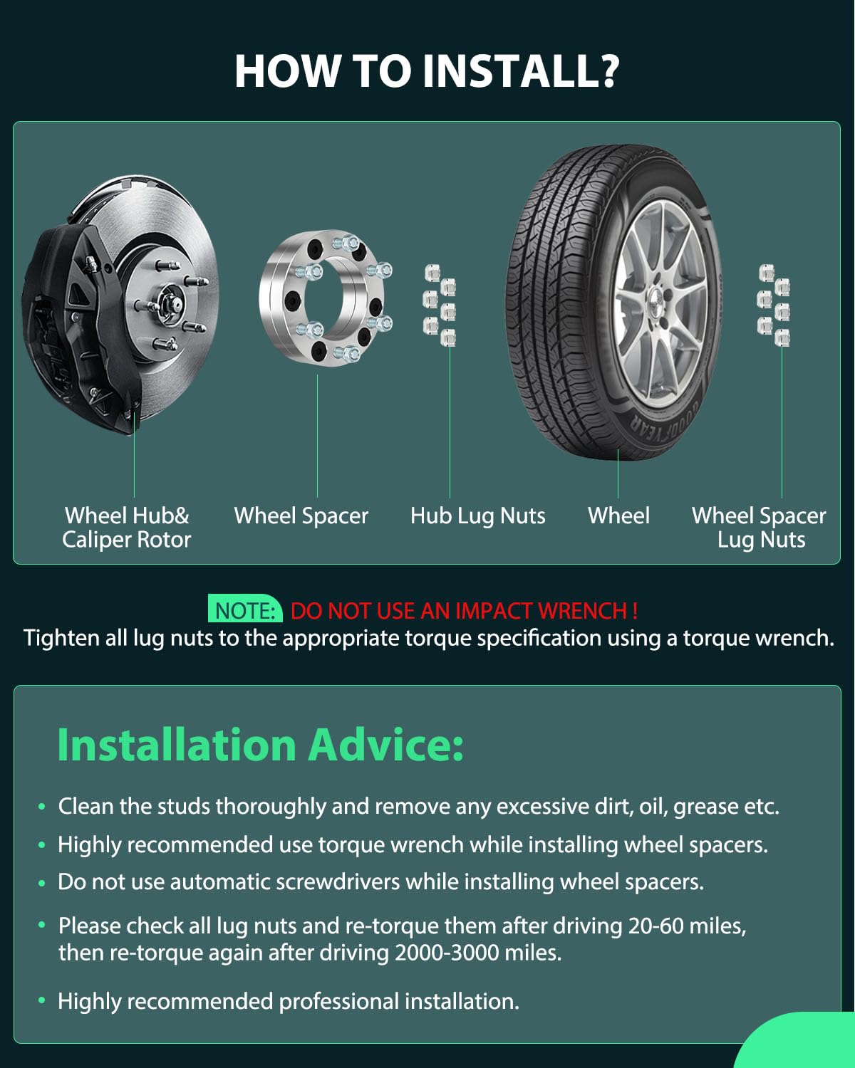 SCITOO 4Pcs 5x5.5 to 6x5.5 Wheel Adapters 2 inch Bore 108mm Studs 1/2'' 5 Lug Wheel Spacers No Hubcentric Fit for Ford E-150 200