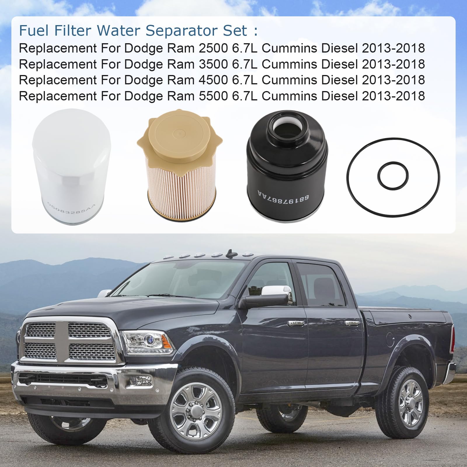6.7L Cummins Fuel Filter Water Separator And Oil Filter Set Replacement For 2013-2018 Dodge Ram 6.7L Cummins Diesel 2500 3500 45