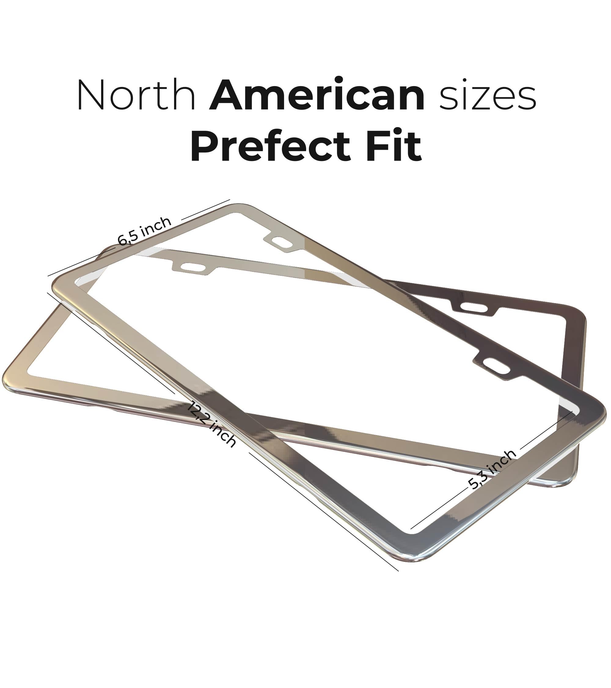 Deselen Gloss Silver License Plate Frame, Metal Thin Stainless Steel With 2 Holes Screw Cap, 2 Pack (Glossy Silver(Mirror Finish