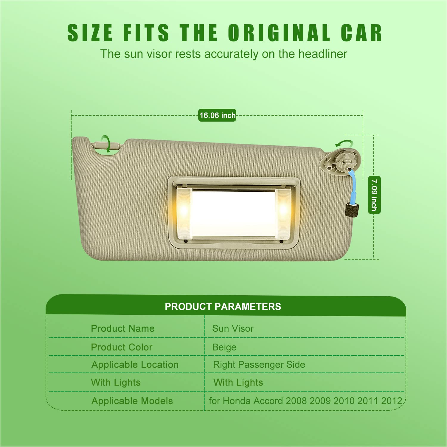 Passenger Right Side Sun Visor For Honda Accord 2008 2009 2010 2011 2012 2013 2014 2015 2016 2017 Replacement Assembly 83230Ta0A