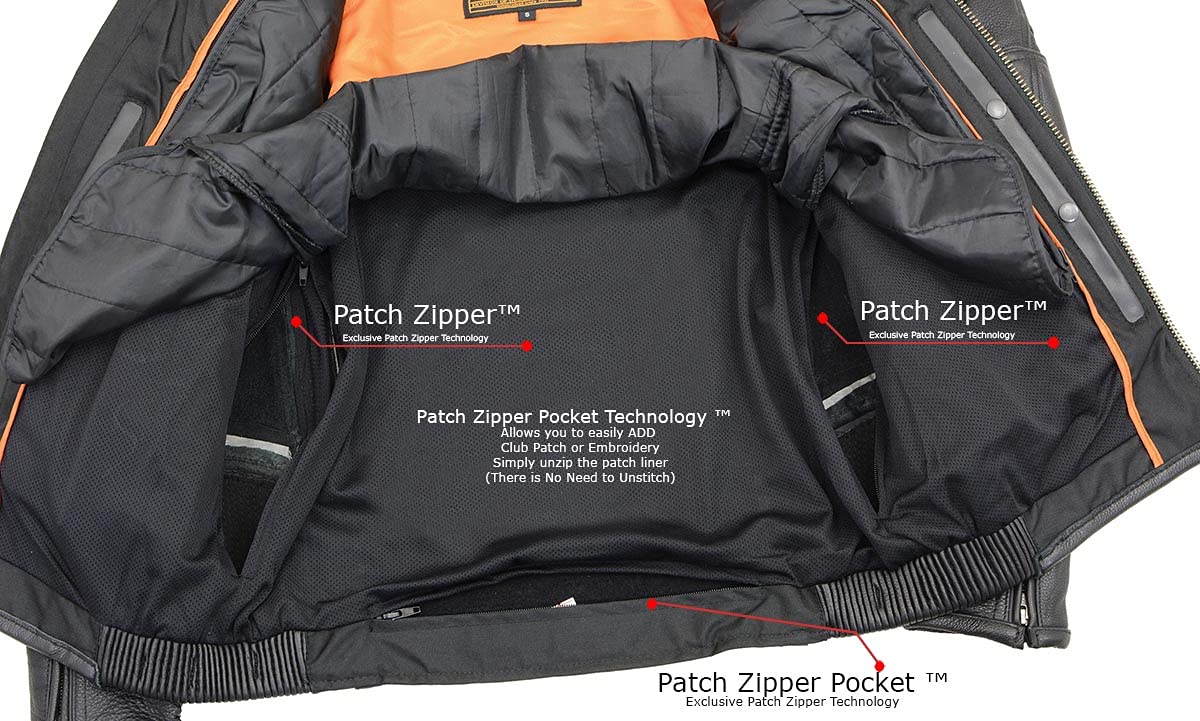 Milwaukee Leather ML2083 Men's Black Premium Leather Vented Motorcycle Rider Jacket w/Reflective Piping - XX-Large