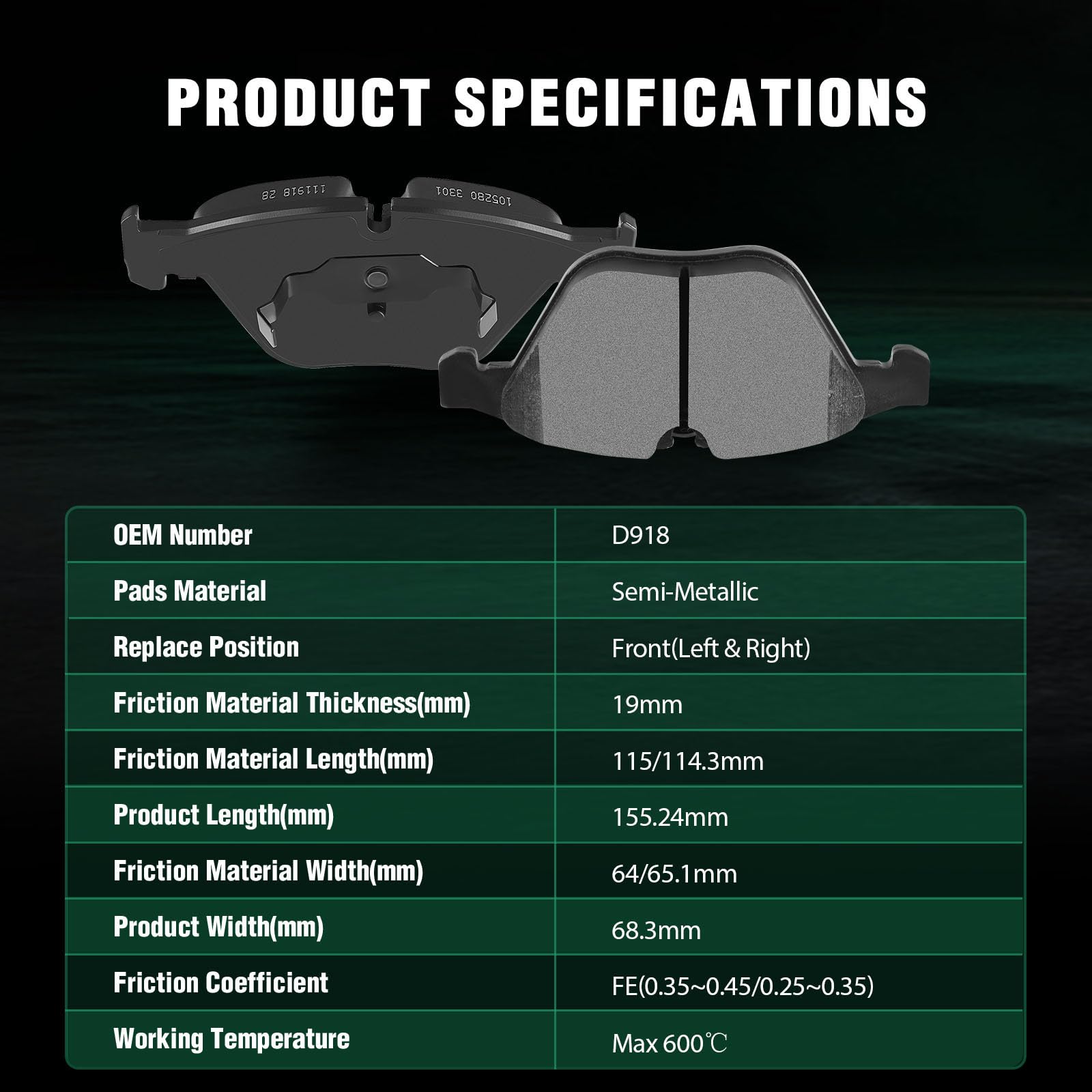 Automuto 8Pcs Front & Rear Semi-Metallic Disc Brake Pads Set D1267 D918 For Bmw 328I 2007-2013,For Bmw 328I Xdrive 2009-2013,For