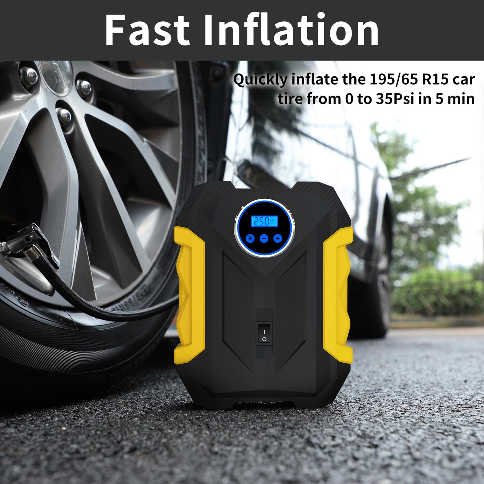 Digital Air Compressor For Car Auto Pump Portable Tire Inflator With Led Light Dc 12V