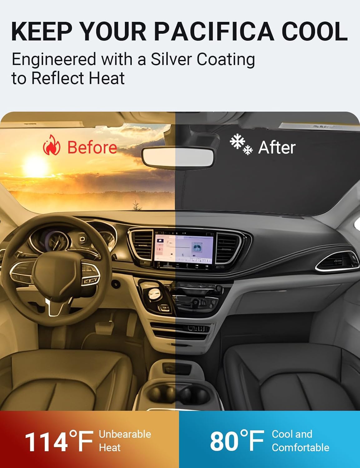 Proadsy 2025 Upgrade Windshield Sunshade Custom Fit 2017-2024 2025 Chrysler Pacifica Minivan Reflective Heat Sun Uv Protector Fo