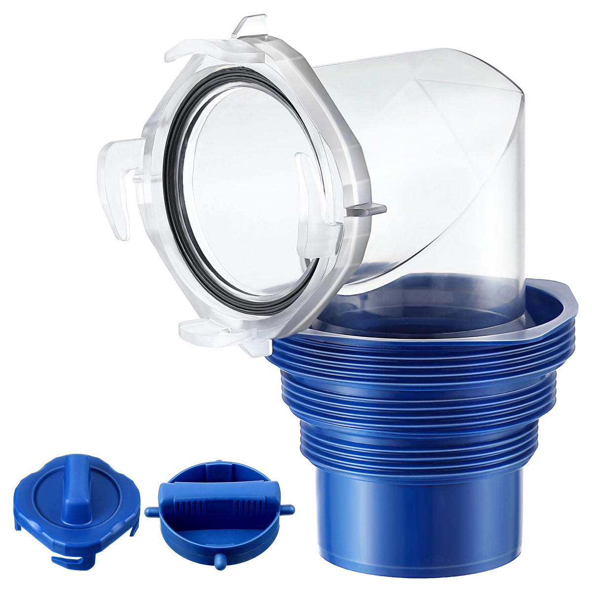 Hohean RV Sewer Hose Elbow with 2 Sewer Caps and 4-in-1 Adapter, Clear 90 Degree Sewer Hose Swivel Fitting Rotation, Built-in Ga