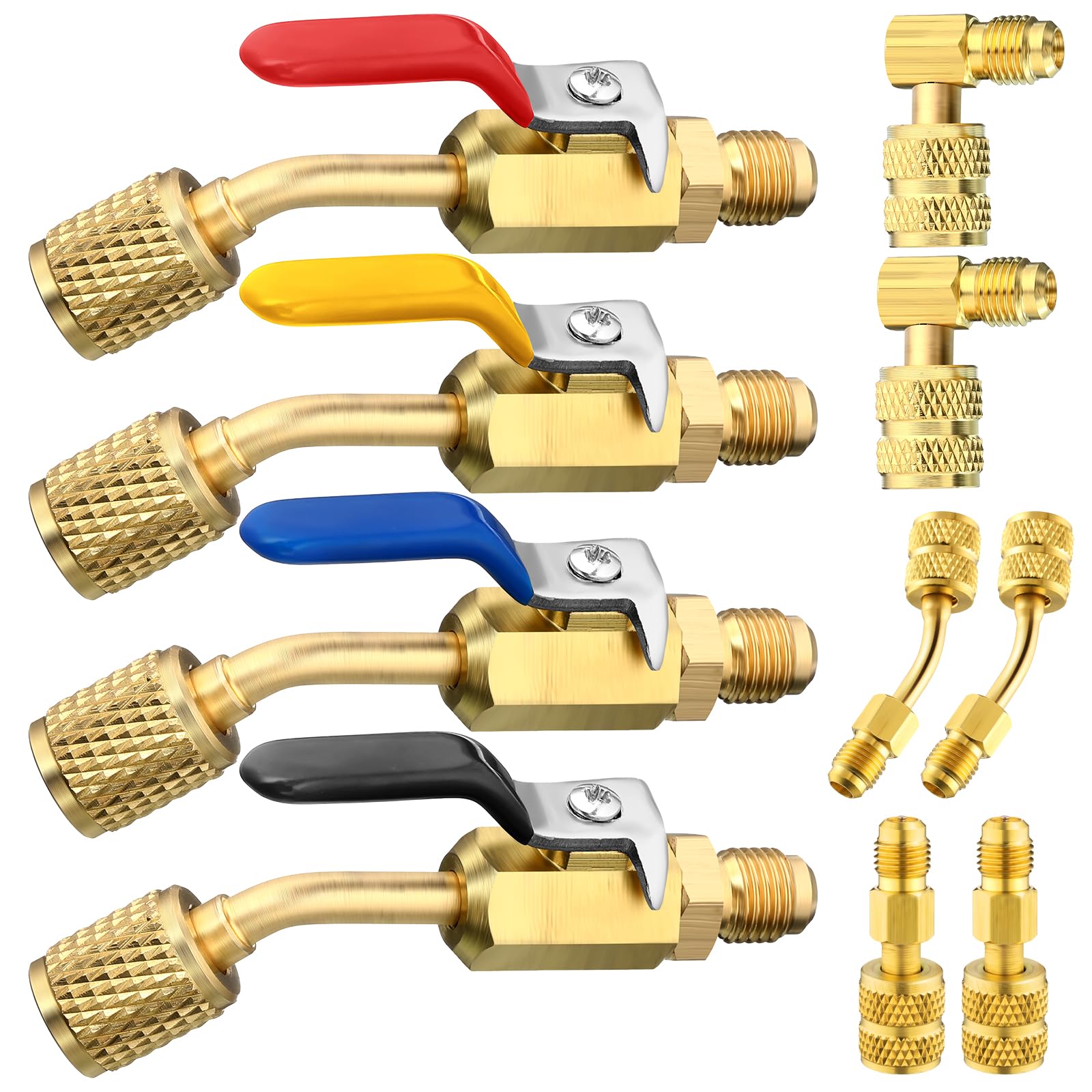 Mudder 10 Pcs Air Conditioning Refrigerant Compact Ball Valve 1/4 Inch Compatible with HVAC Adapter R410A R134A R12 R22 5/16inch