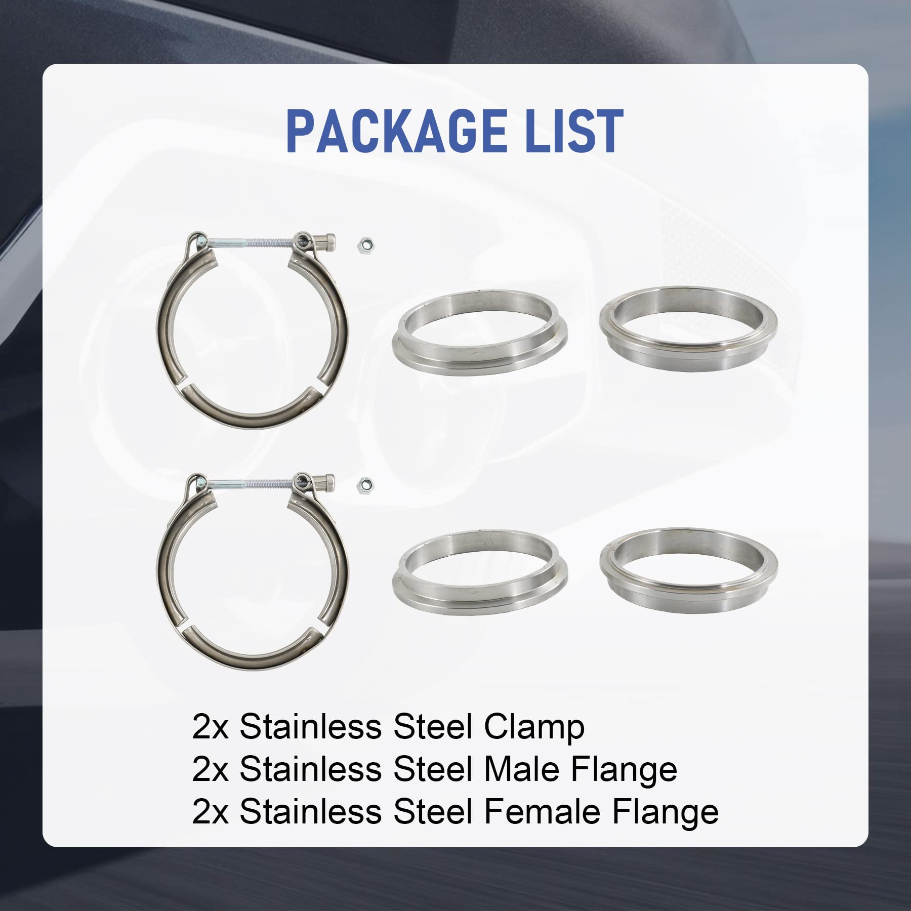 Jdmspeed New 3' V-Band Flange & Clamp Kit 2 Pcs Stainless Steel Replacement For Turbo Exhaust Downpipes (2)