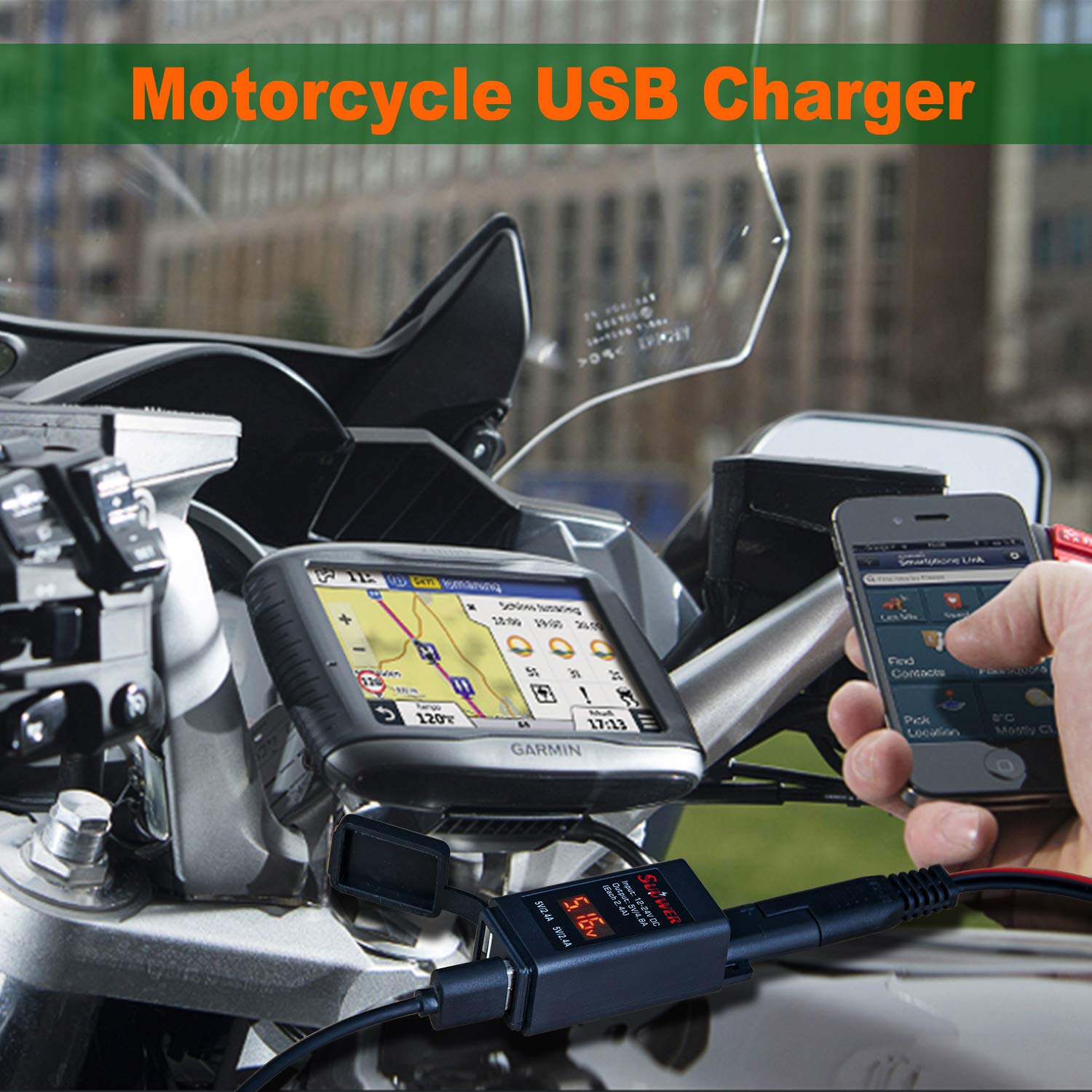 Suuwer 4.8A Motorcycle Usb Charger, Quick Disconnect Sae To Dual Usb Adapter Motorcycle Phone Charger, With Led Voltmeter & On/Off Switch