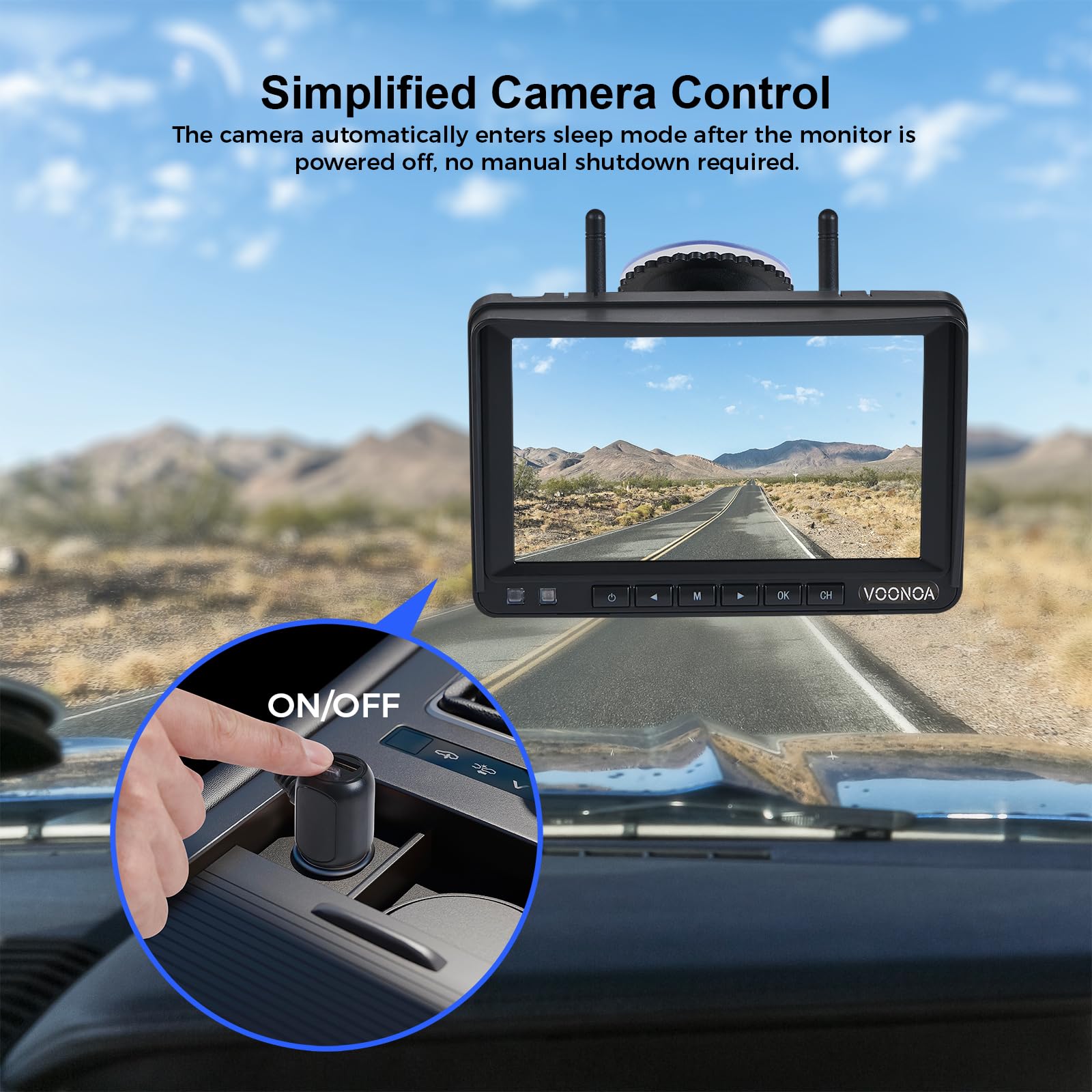 Voonoa 2 Magnetic Solar Wireless Backup Camera With 7'' Hd 1080P Dvr Monitor System, 9600Mah Rechargeable Waterproof Dual Revers