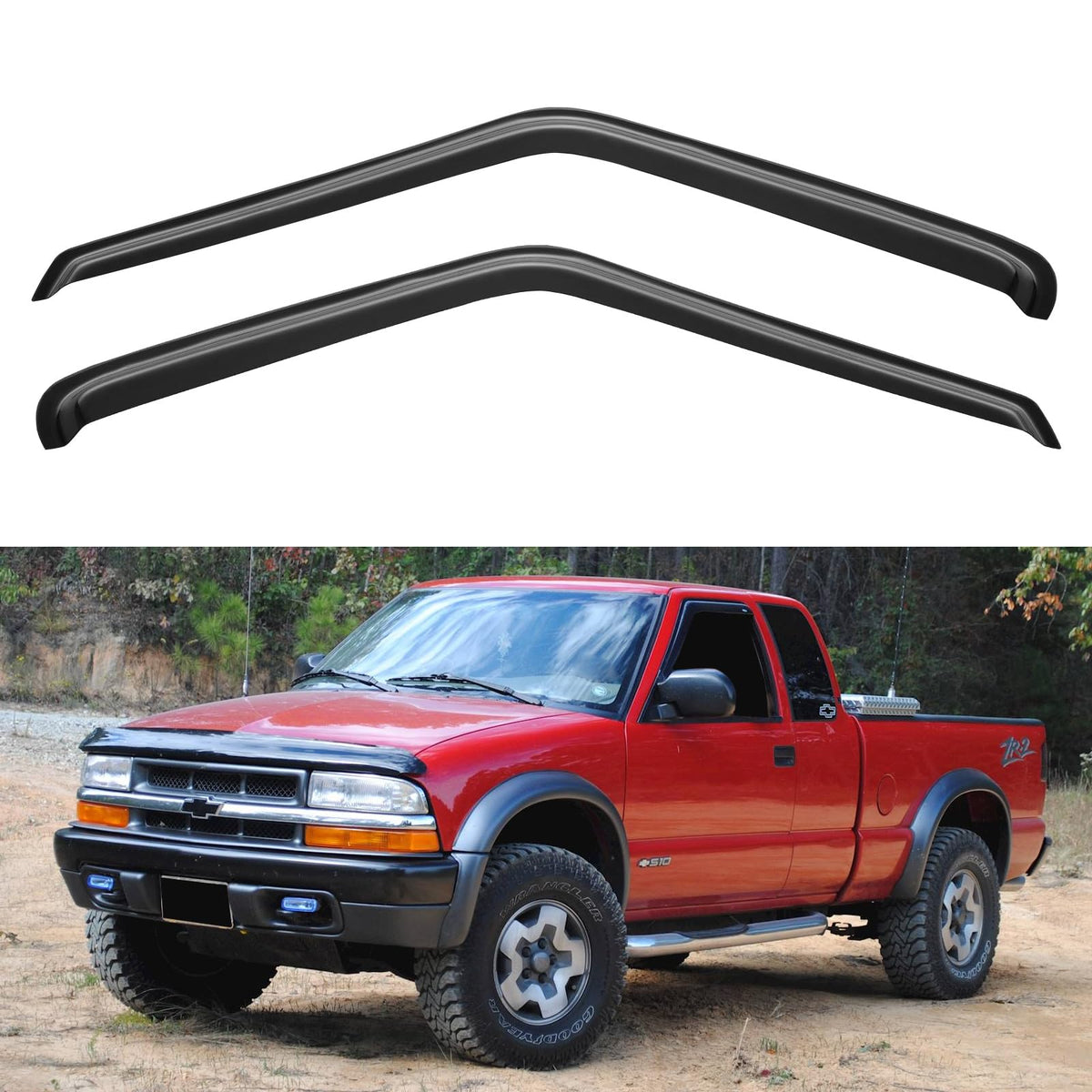 YQAUTEC Window Visors Rain Guards for 1994-2004 Chevrolet S10/GMC Sonoma, Out-Channel Window Vent Wind Deflectors Visors Shades 