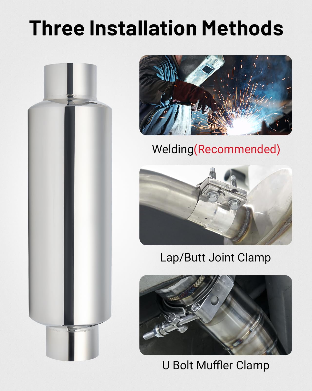 Evil Energy 2.5'' Resonator Muffler Stainless Steel (2.5 Inch Inlet/Outlet, 13.8'' Length)