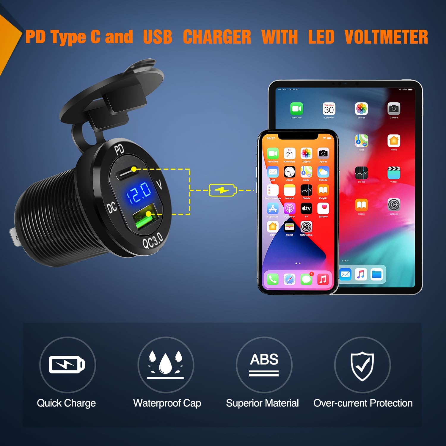 Nilight 6 Gang Rocker Switch Box 12V Spst On Off Pd Type C And Usb Charger Voltmeter Waterproof Aluminum Panel Night Glow Sticke