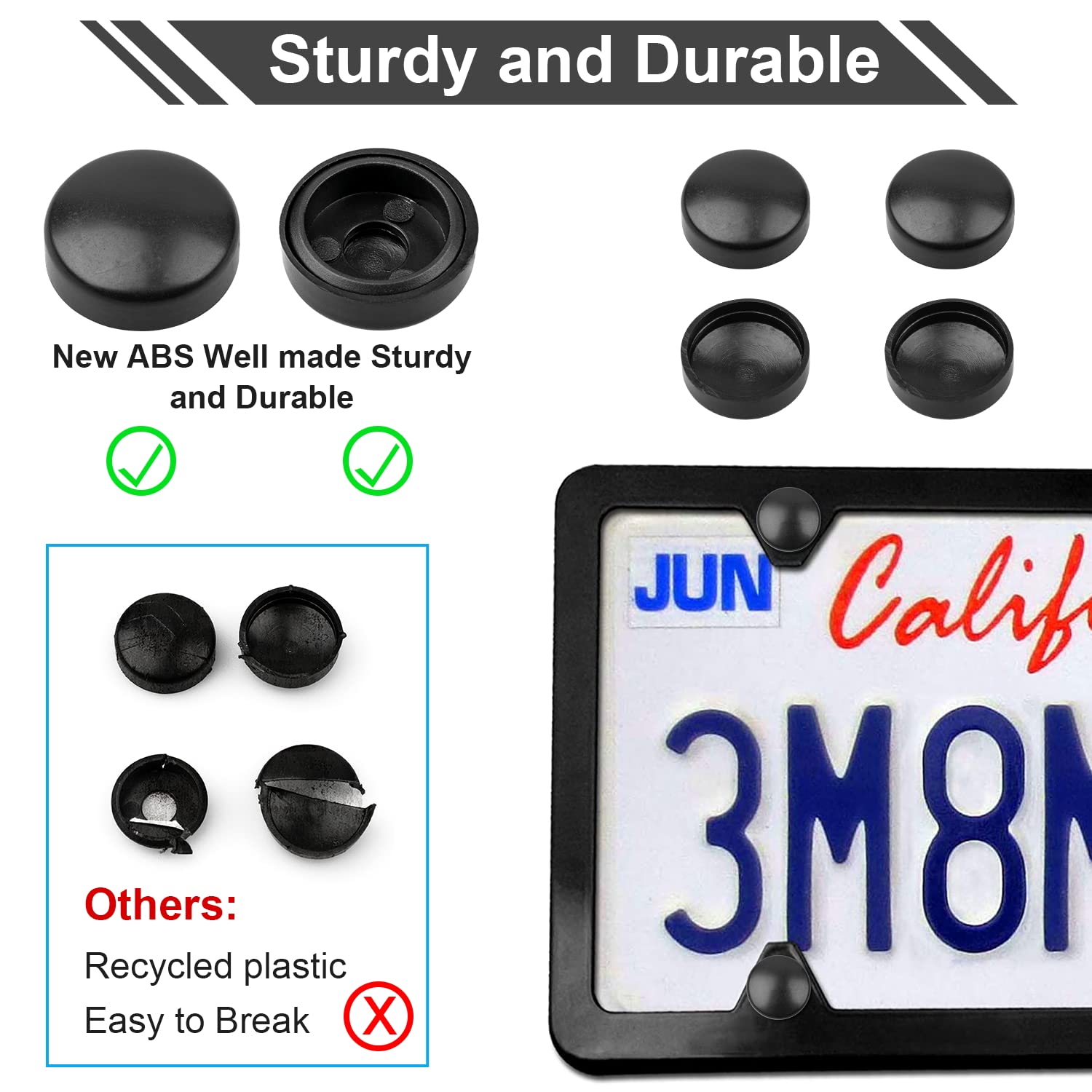 License Plate Screws Kits, Black Anti Theft Mounting Hardware For Car Tag Plate Frames Covers, M6 (1/4'') Tamper Proof Screws, F