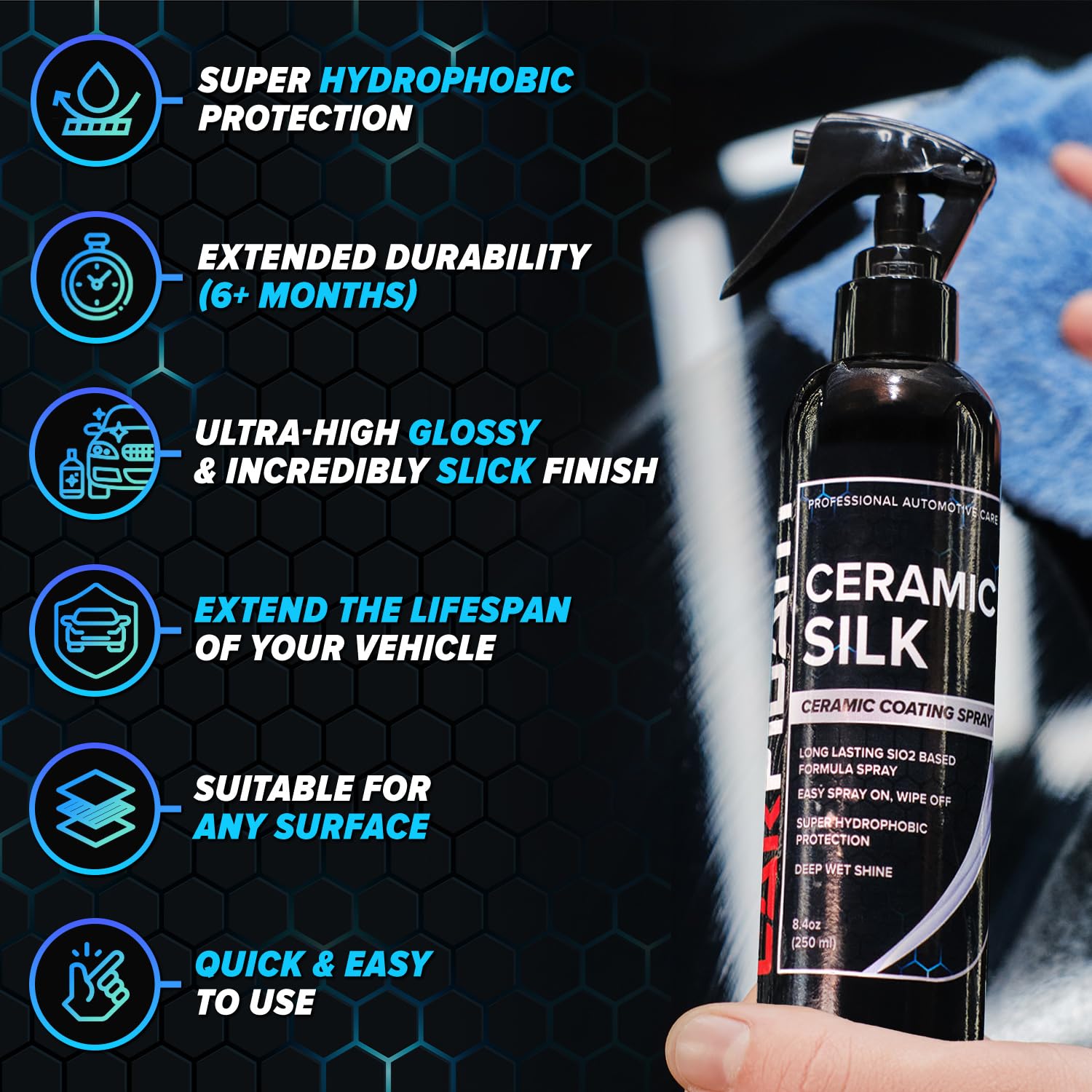 Carfidant Ceramic Silk - Ceramic Coating Spray - High Gloss, Hydrophobic Protection & Chemical Resistance For Cars, Rvs & Boats