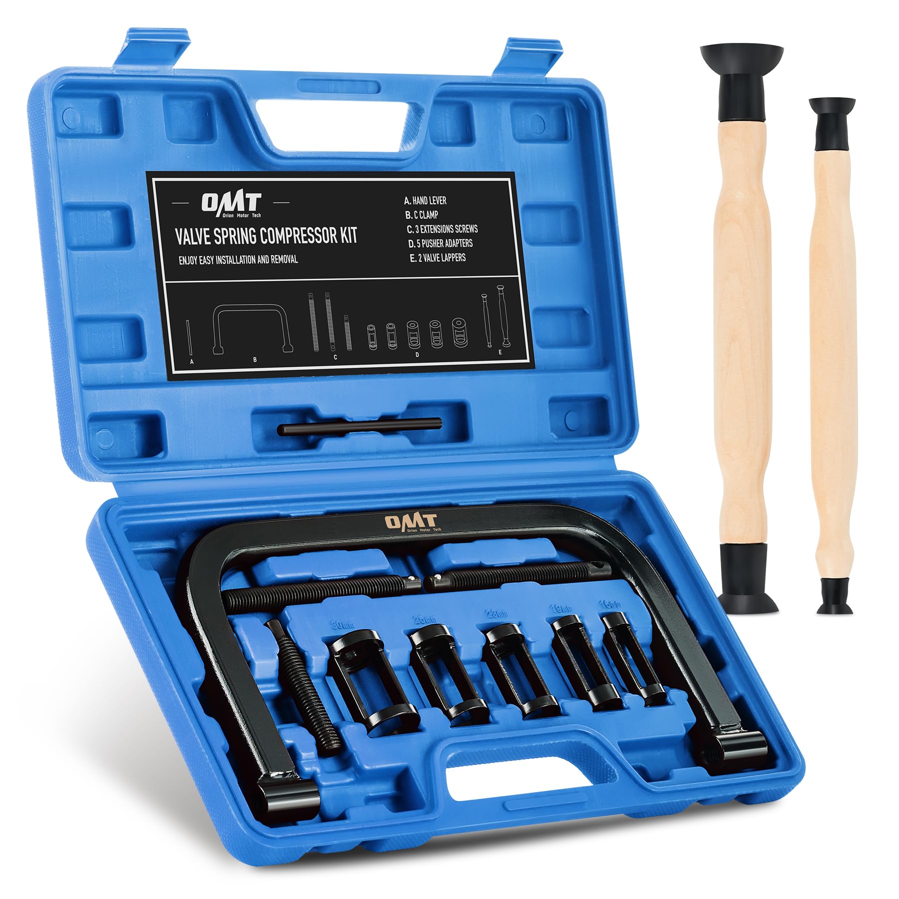 Orion Motor Tech Valve Spring Compressor | 10 Piece Spring Clamp Tool Kit with C Clamp, Collet Pusher Adapters, Extension Rods, 