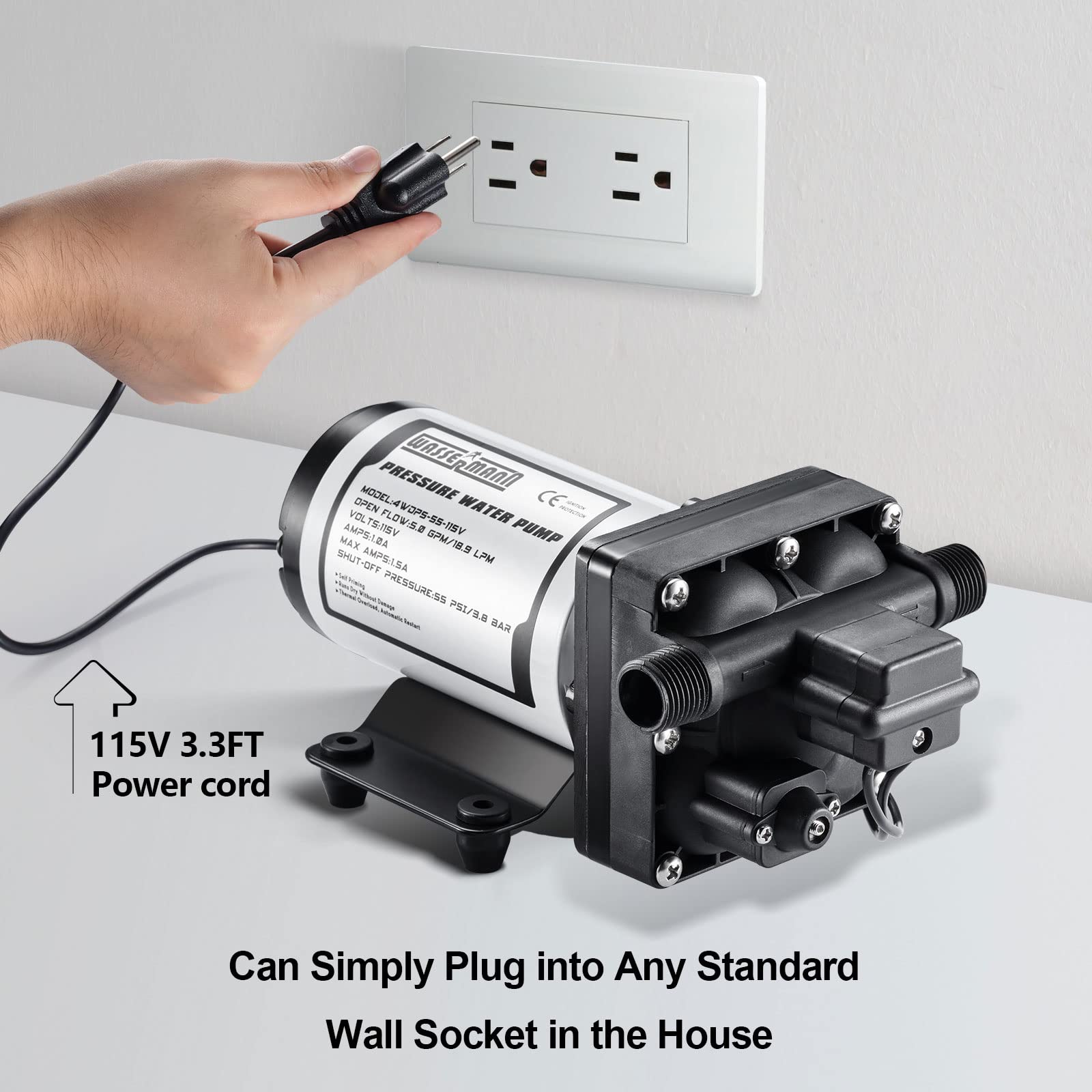 Wassermann Water Pressure Booster Pump 115V Ac With Pressure Switch,Self-Priming Water Pump 5.0Gpm 55Psi,For Rv Kitchen Barthroo