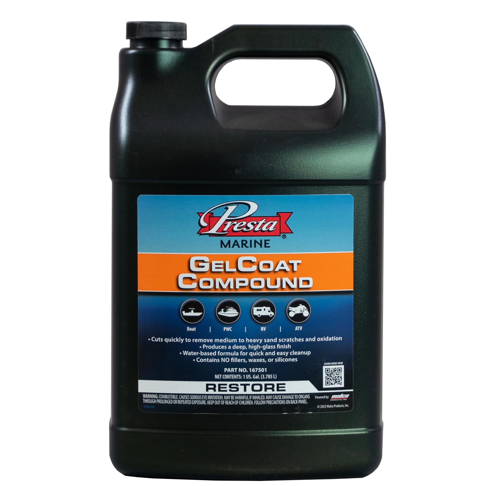 Presta Marine Gelcoat Compound For Marine And Industrial Use, Voc Compliant/Water-Based/Reduces Buffing Time/Removes Oxidation/N