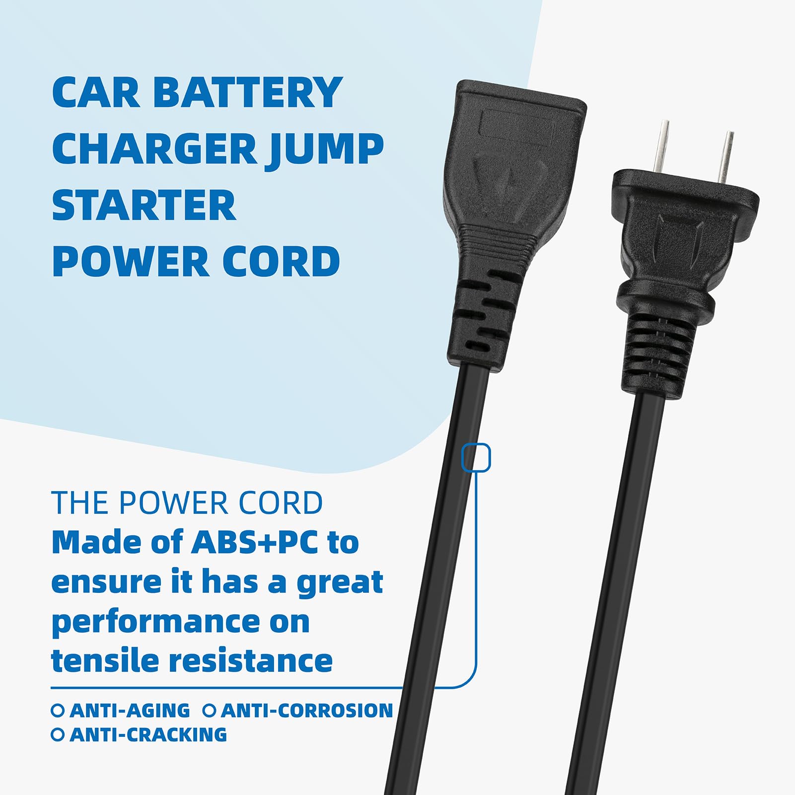 2-Prong 120V 60Hz 13W AC Power Cord for DeWalt DXAEJ14 1400 Peak Amp Car Jump Starter, Car Jump Starter Outlet Socket Charger Ca