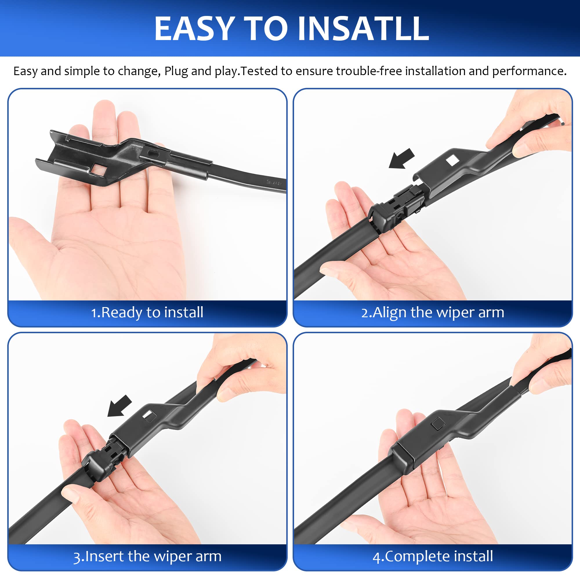 Windshield Wipers 22+22(Top Lock 19Mm,Set Of 2) Replacement For Chevrolet Silverado 2014-2018,Gmc Sierra 2014-2018 Premium All-Season Automotive Windshield Wiper Blades