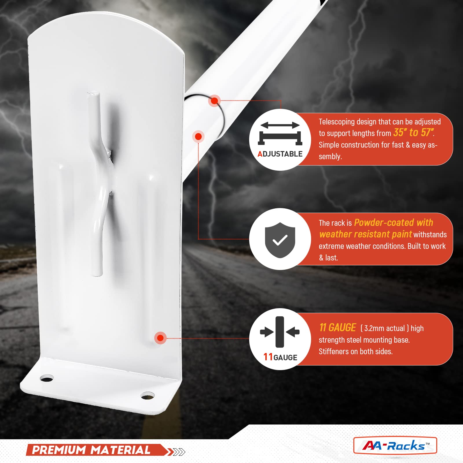 AA-Racks DX36 Steel 2-Bar Utility Ladder Rack for Ford Transit Connect 2008-13 - Matte White