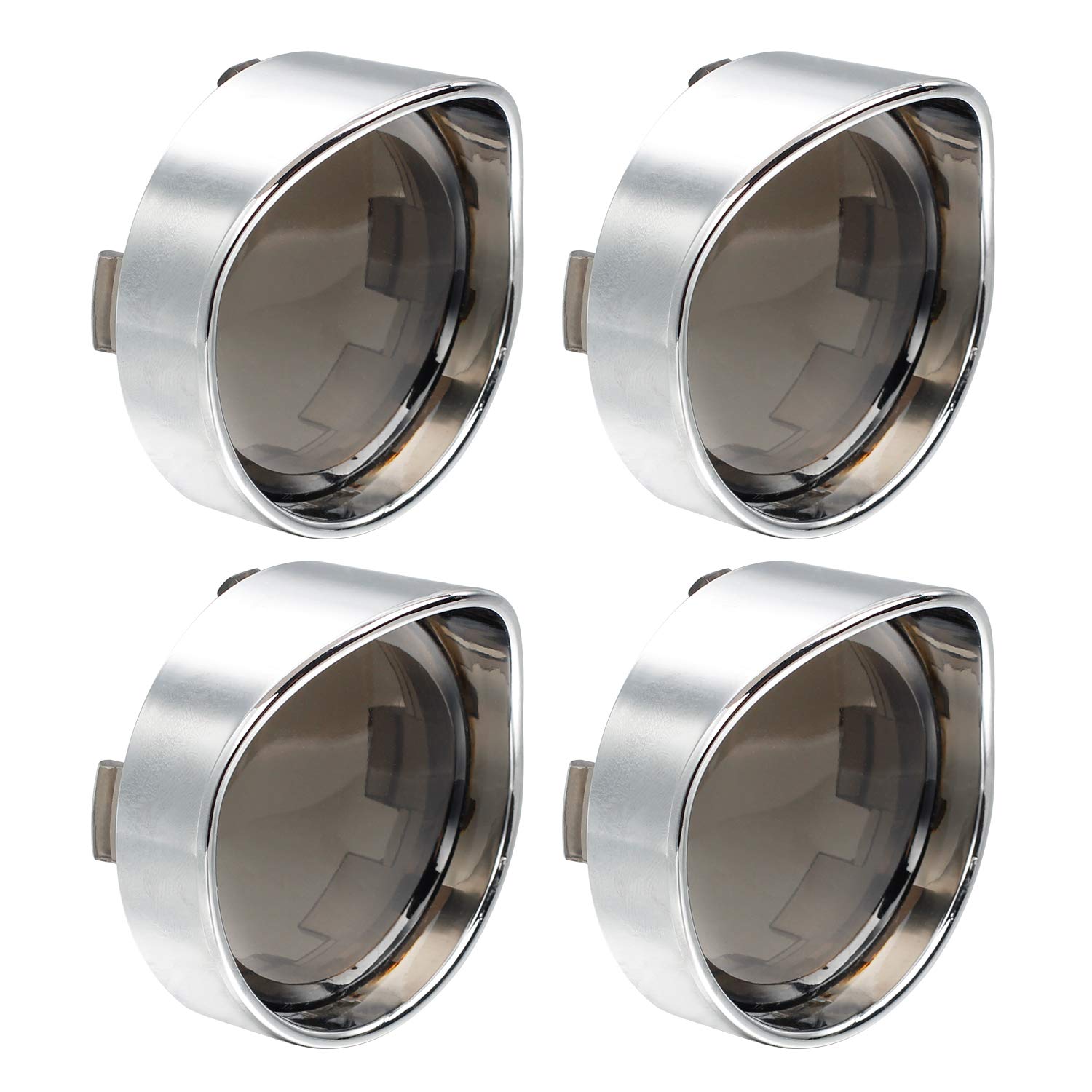 Nthreeauto 2 Inch Bullet Smoked Turn Signal Light Lens Cover With Chrome Visor Bezels Compatible With Harley Dyna Street Glide R