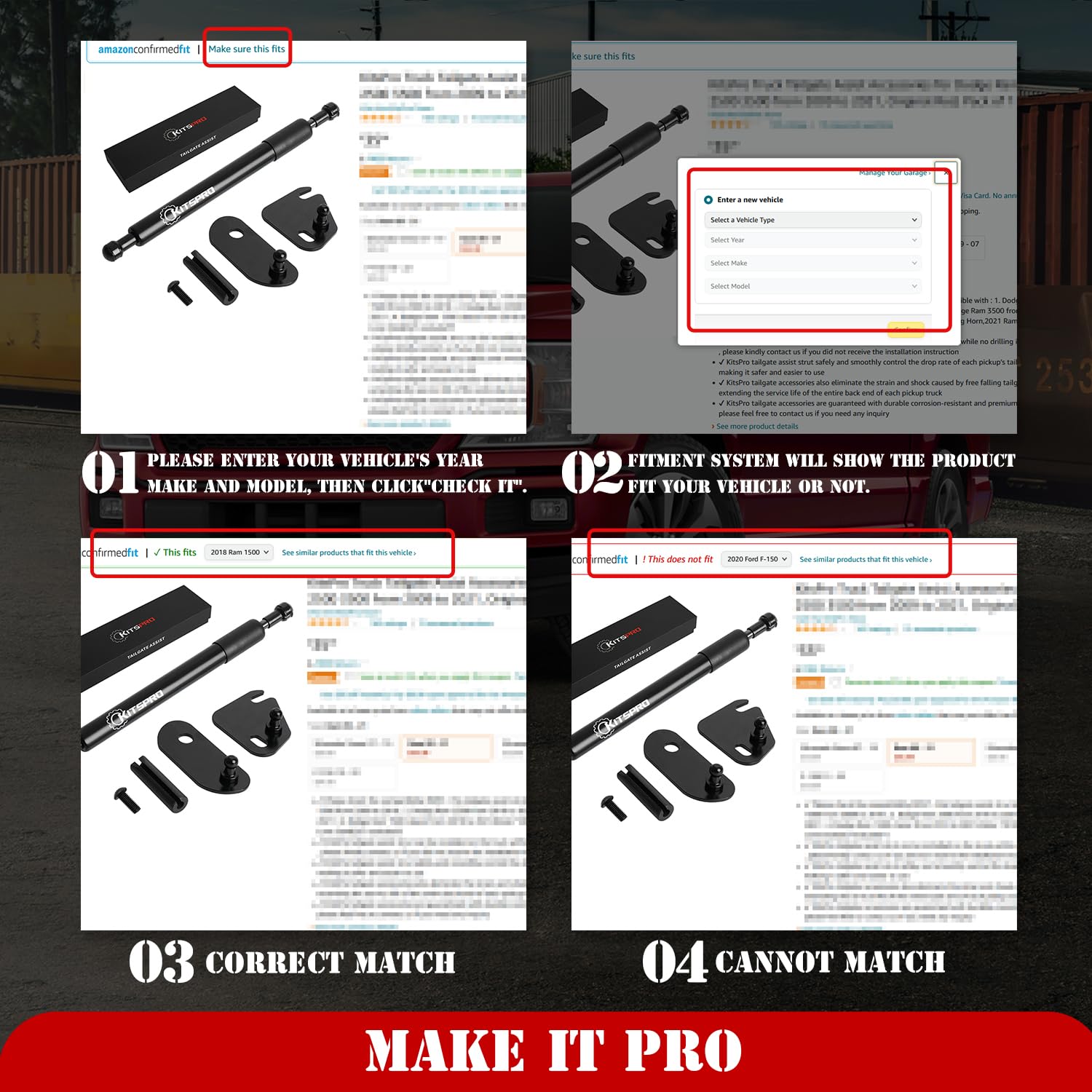 Kitspro Truck Tailgate Assist Accessories For Ford F-250 F-350 Super Duty, Pack Of 1 (1999-2016, Classic Rod)