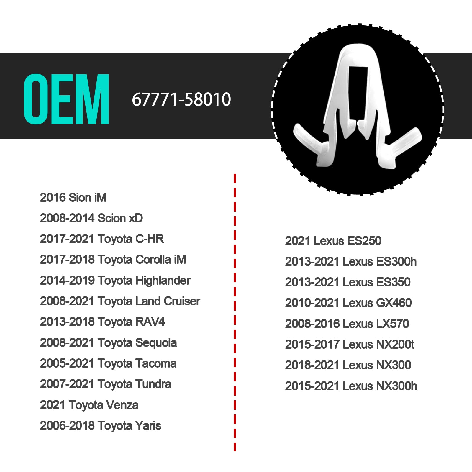 20Pcs Door & Garnish Moulding Clip Compatible With Toyota Lexus 67771-58010 Tundra Tacoma Sequoia Rav4 Land Cruiser Highlander C-Hr Yaris Scion Xd