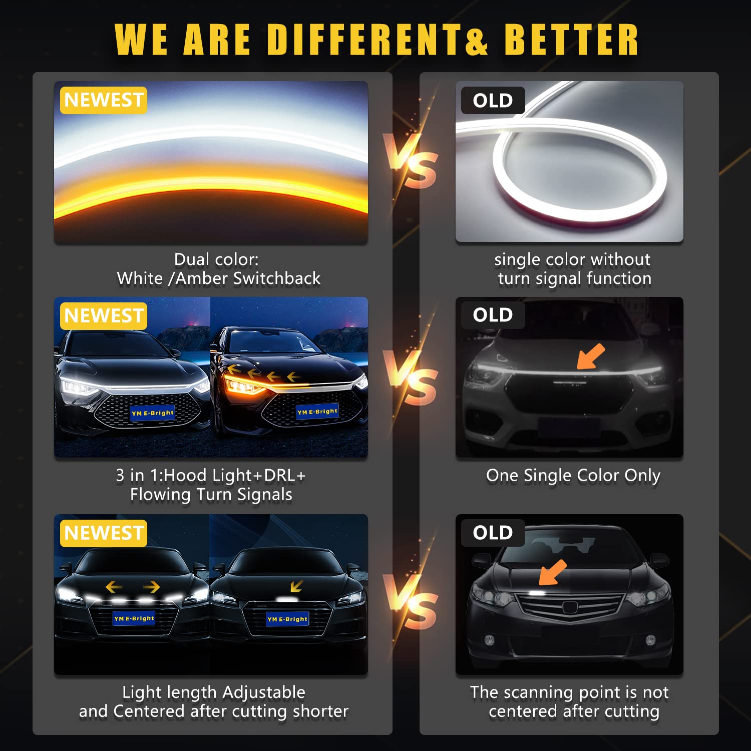 Dynamic Scan Start Up Hood Light Strip Sequential Flowing Turn Signal Lights Flexible Drl Daytime Running Car Led Light Strip Ex