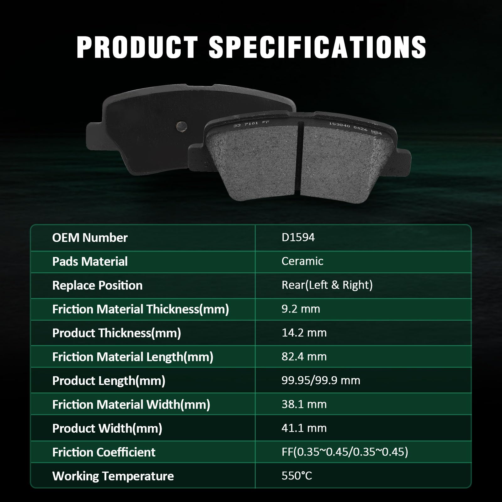 Automuto 4Pack Ceramic Rear Brake Pads D1594 - Fits Hyundai: Elantra Gt '13-15, '17-20; Sonata '15; Veloster '12-15; Kia: Cadenz