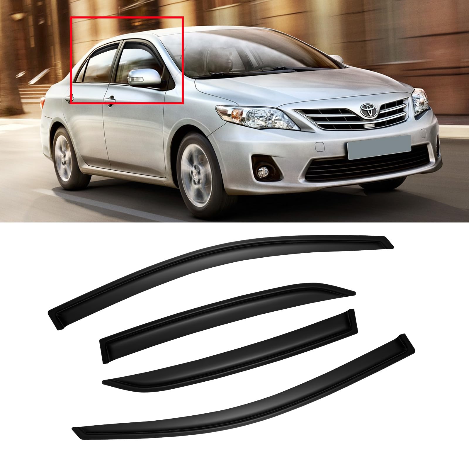 Cmvt Auto Window Visors For Toyota Corolla 2009-2013, Rain Guards Shields Vent Shade Deflector Dark Smoke 2010 2011 2012, Tape-O