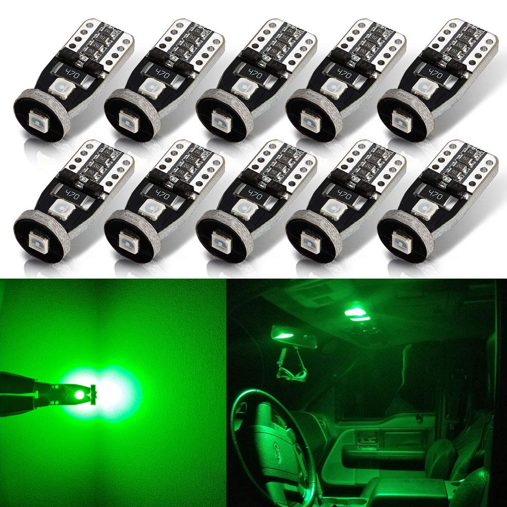 Autogine 10Pcs Error Free 194 168 175 2825 W5W T10 Led Bulbs Green Super Bright 3030 Chipset For Interior Dome Map Door Courtesy