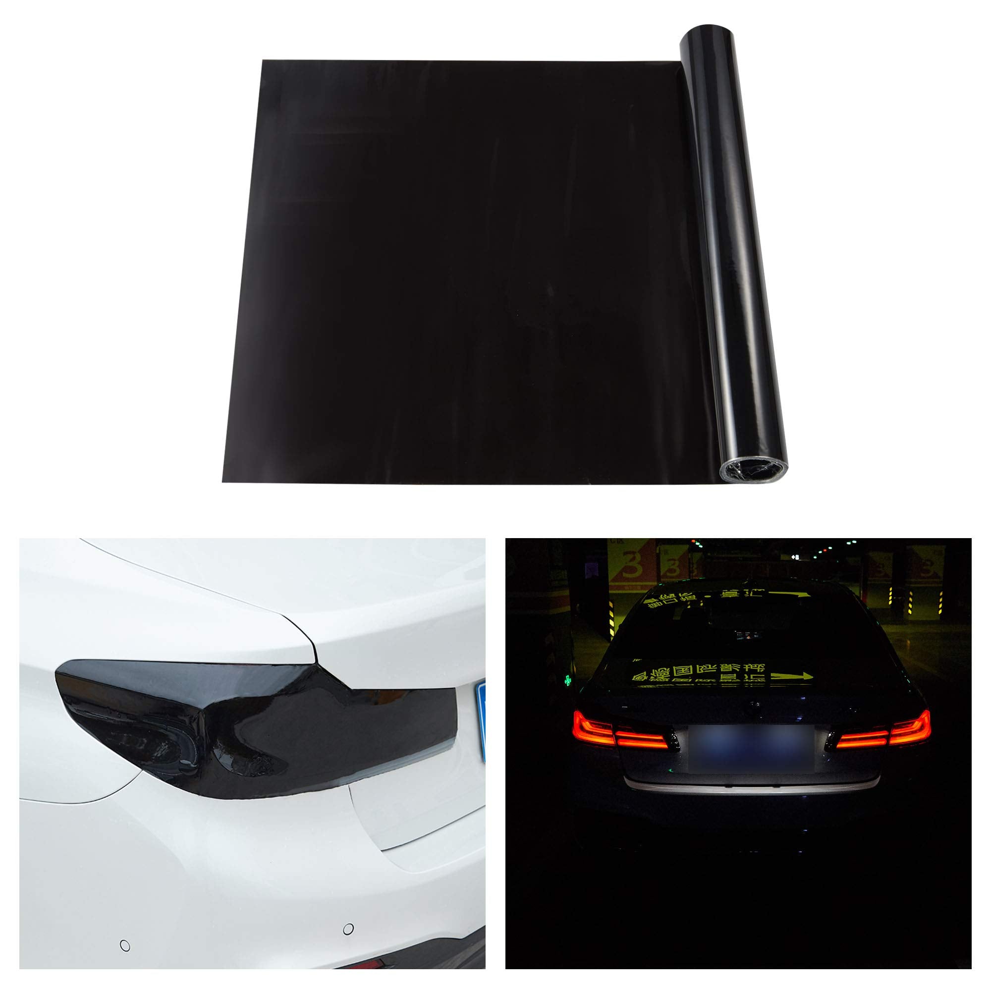 Tomall 78.7''X12'' Dark Black Vinyl Film For Car Headlight Taillight Fog Lights Tint Self Adhesive Decals Sports Modification Ca