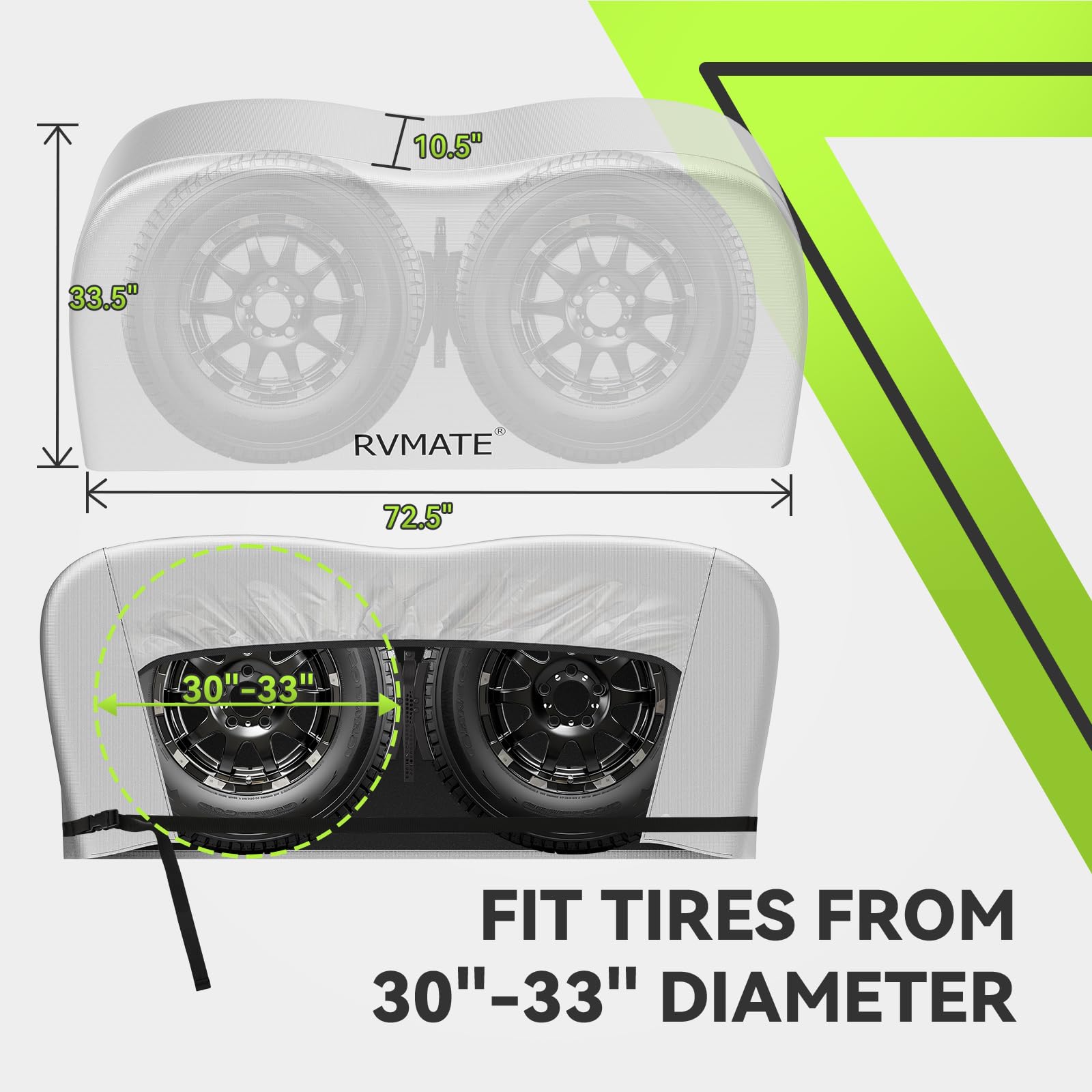 RVMATE RV Tire Covers, Dual Axle Wheel Cover (2 Pack) Fits 30''-33'' Diameter Tires, Waterproof Anti-UV 420D Oxford Silver Dual