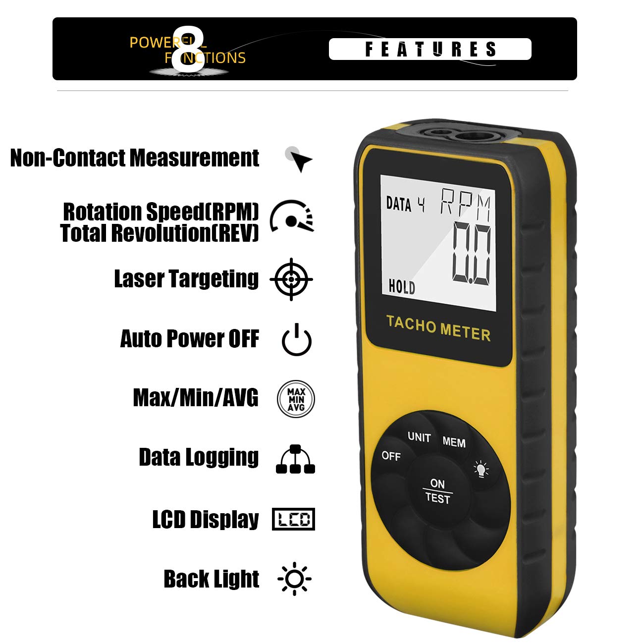Photo Tachometer Non-Contact 7.0-99,999 Rpm Speed Meter, Aiomest Laser Automotive Speedometer, Tach Gauge Tester Measure Rpm For