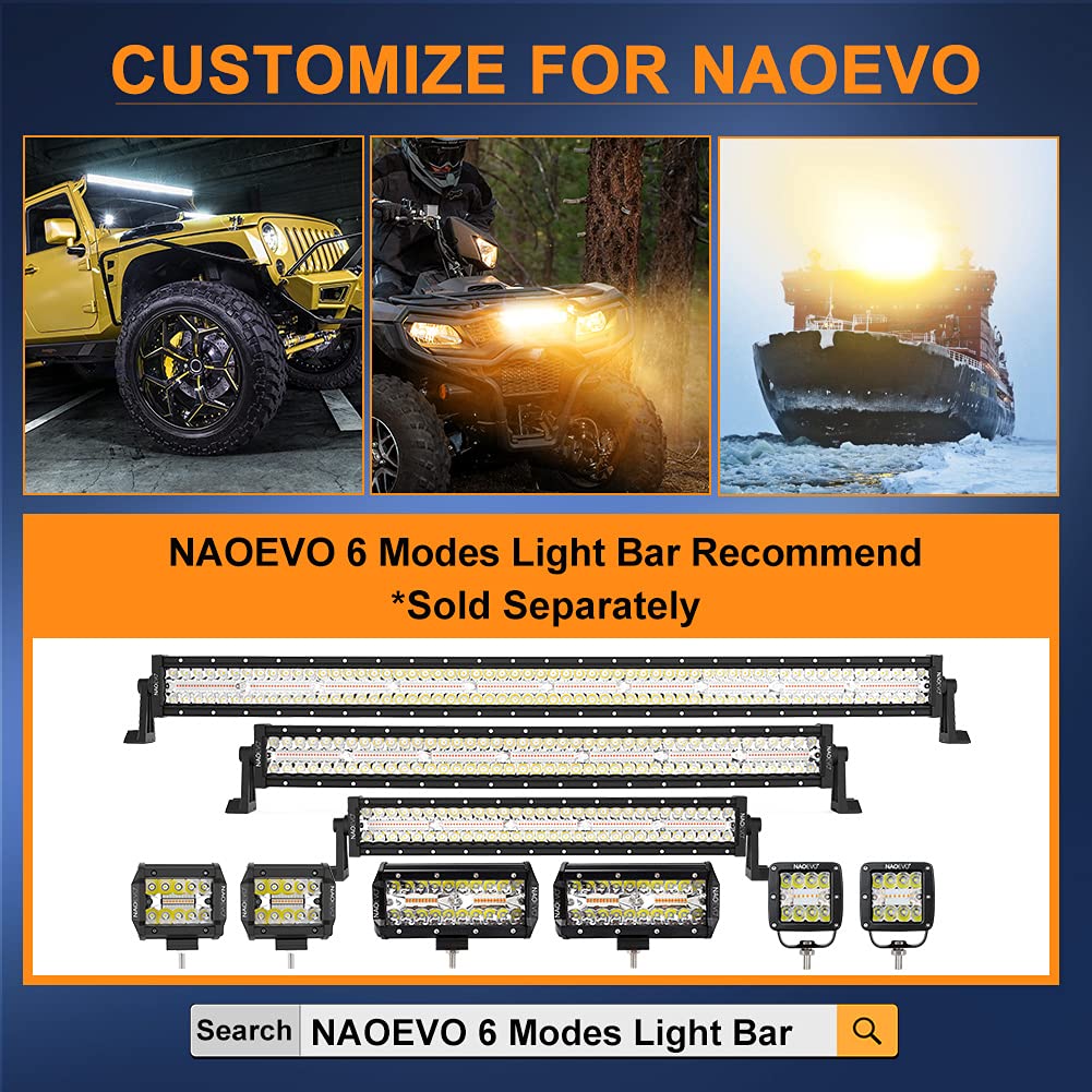 Naoevo 16Awg 160W Wiring Harness, Customized For Naoevo 6 Modes Light Bar, 8 Pin 12V 40A Relay On-Off Rocker Switch For Change Modes-2 Leads 12Ft