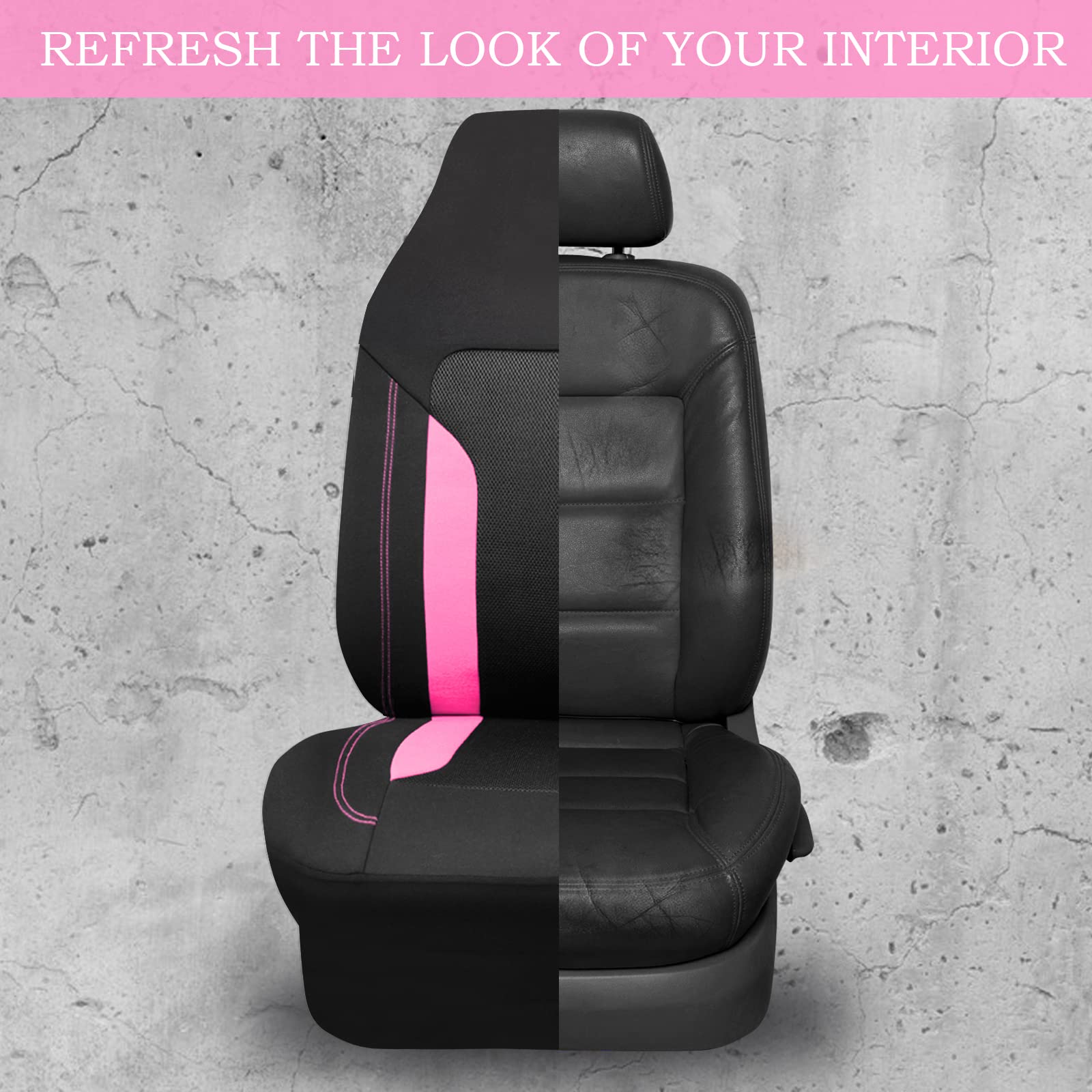 Car Pass Cargrand Universal 3D Air Mesh-100% Breathable Sporty Bucket Car Seat Cover Front Seats Only, Airbag Compatible,Fit Automotive Suv Truck Sedan Cute Women(High Back 2 Piece Front Black Pink)