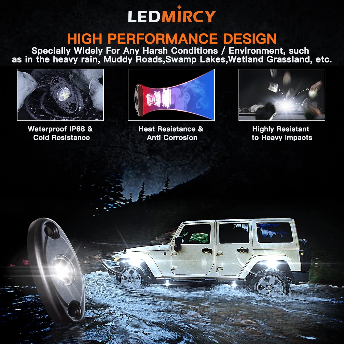 Ledmircy Pure White Rock Lights 30Pcs 6000K Super Bright Rock Light White For Off Road Trucks Atv Utv Suv Boat Car Underglow Tra