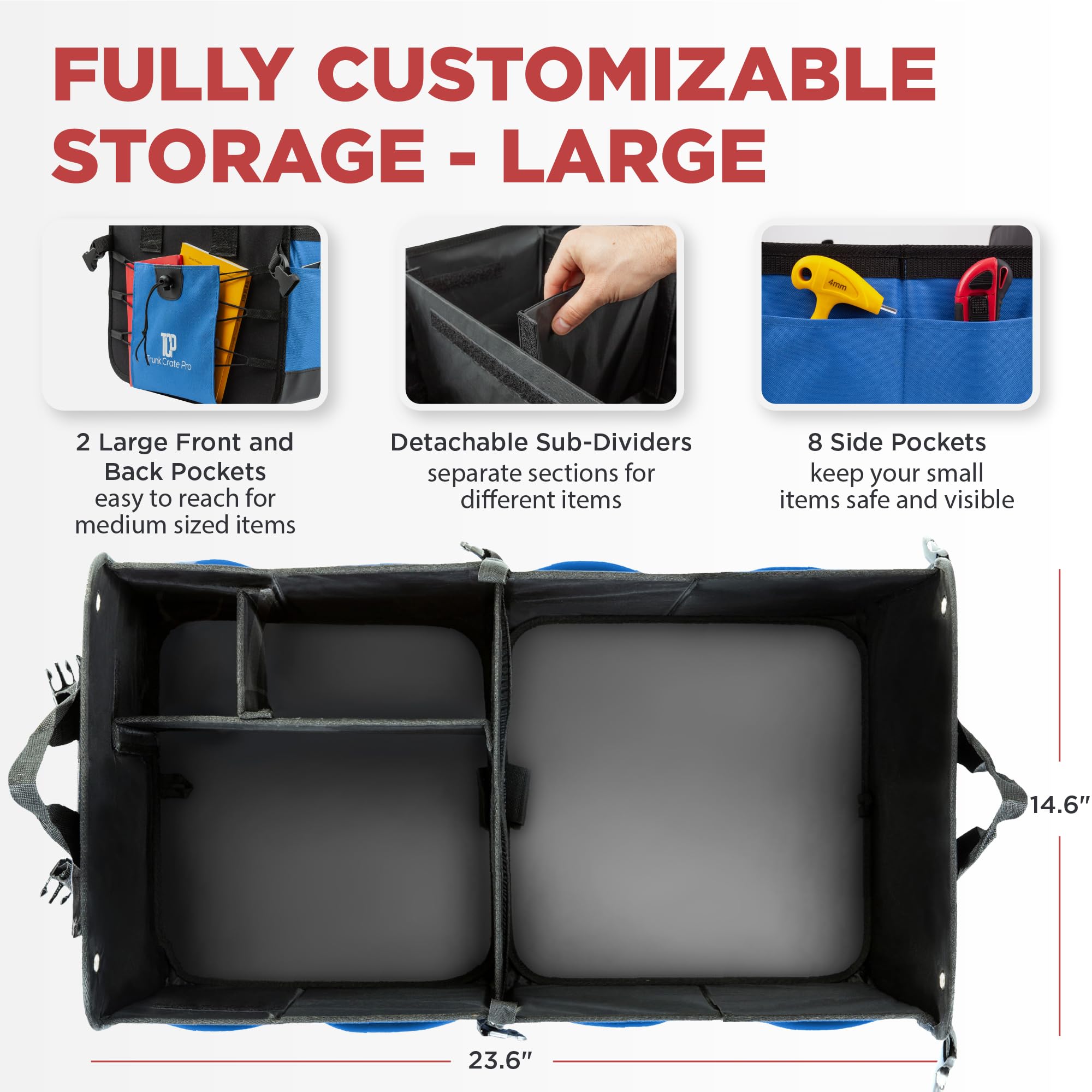 Trunkcratepro Car Trunk Organizers | Trunk Organizer, Car Storage Organizer - Premium Compartments Collapsible Portable Car Trun