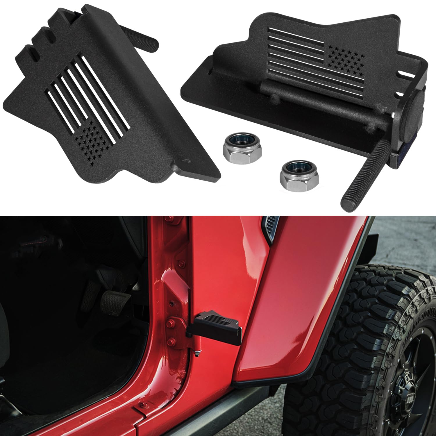 Foot Pegs For Jeep Wrangler Jk Jl Gladiator Jt 2007-2024 Door Hinge Rest Pedal Us Flag Bolt On Installation Exterior Door (2Pcs)